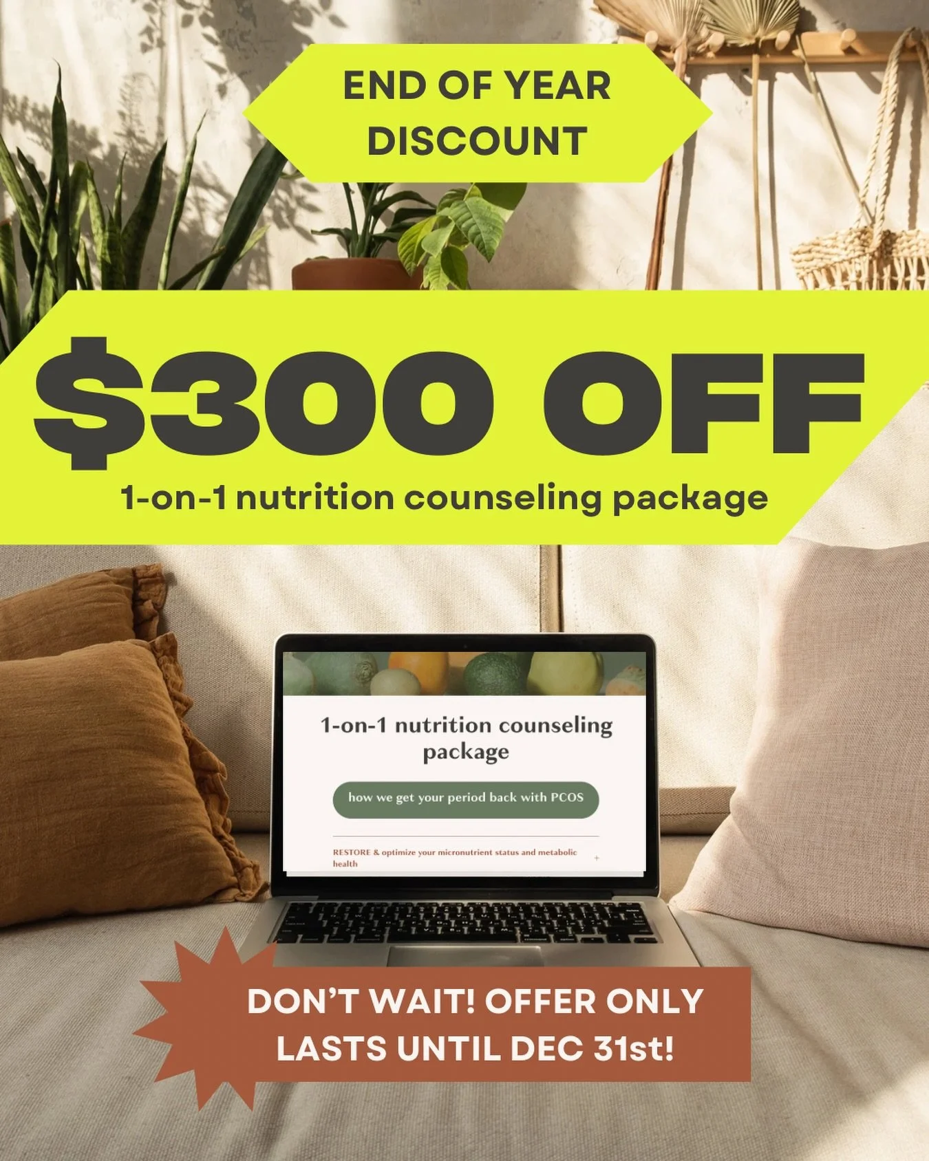​Okay PCOS friends... This is the first time I have ever done this, but I am offering a SPECIAL DISCOUNT before the end of the year!

If you schedule a free 30-minute discovery call with me by December 31st (discovery call can be scheduled for anytim