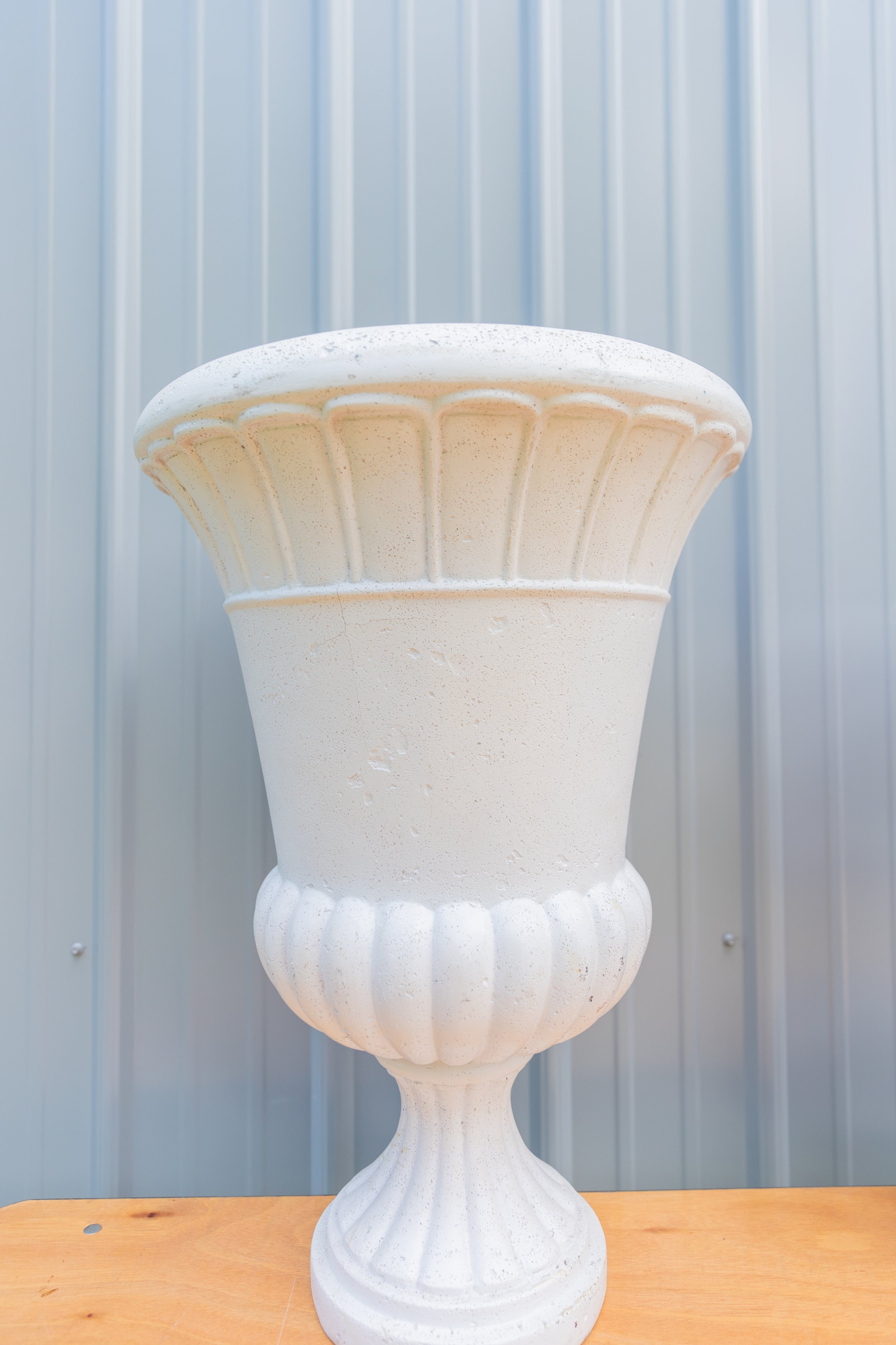 Large White Ribbed Urn