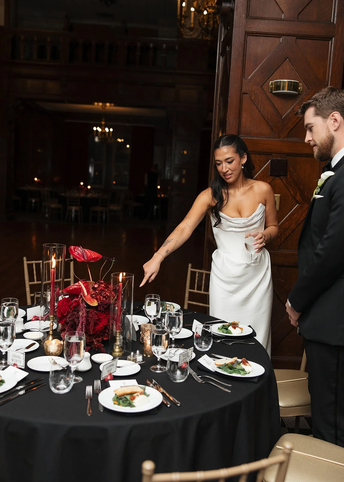 Modern chic november fall wedding downtown hotel kansas city rose petals orchids calla lilies amaranth wedding bride and groom reception first look head table candles hydrangea centerpiece the cottage rose kansas city wedding florist crossroads