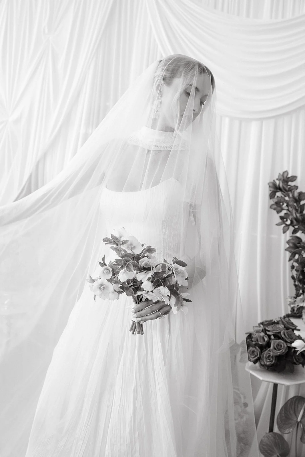 minimal modern feminine whimsical bridal styled shoot burgundy and green color palette orchids anthurium amaranth carnation mound the cottage rose kansas city wedding florist crossroads le lounge no vacancy bride kc true love coordination spring