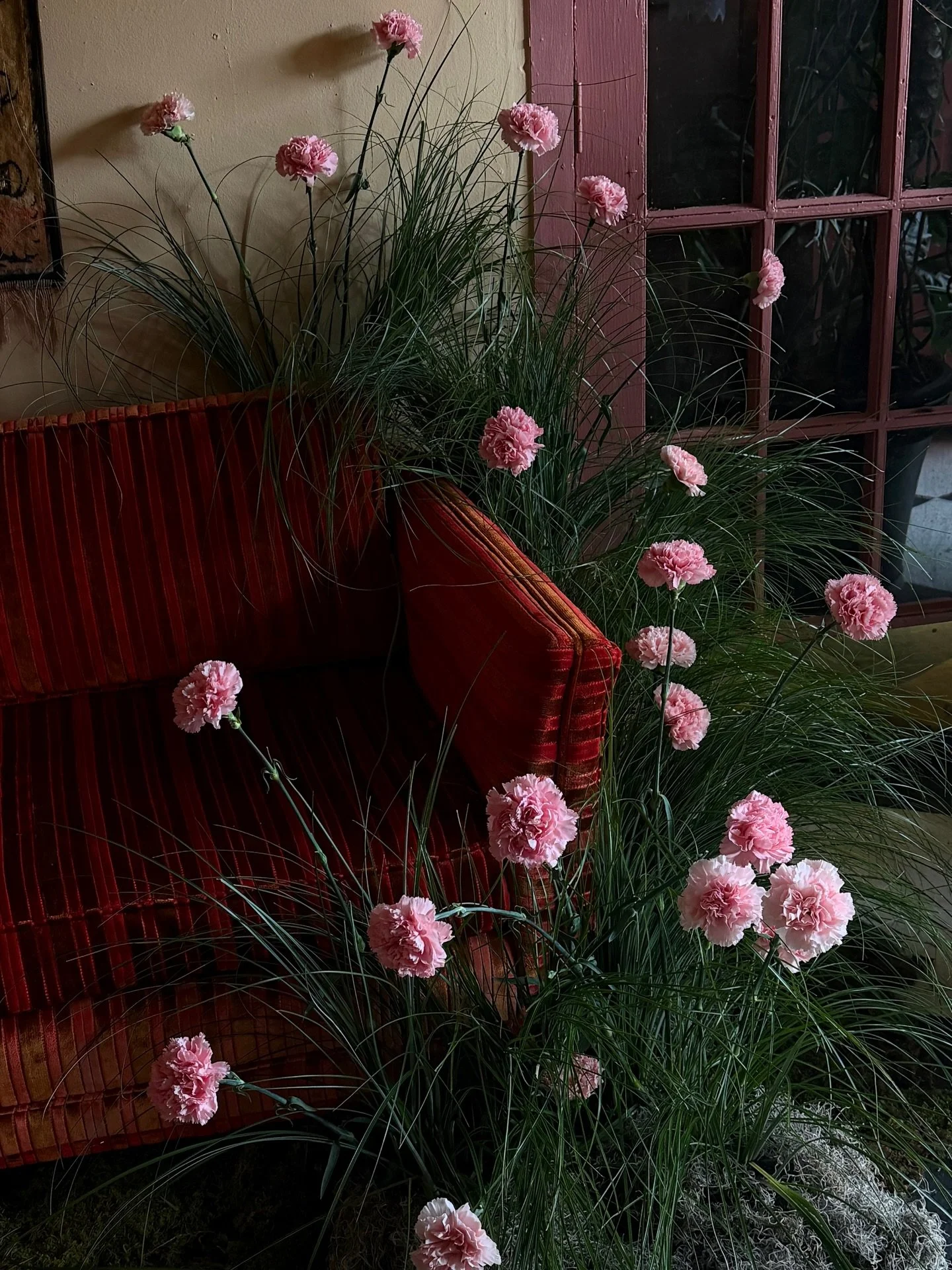 Someone&rsquo;s ready for spring 🙋🏻&zwj;♀️ So I made a grassy installation with a pop of carnation 🌸🌾 

Our spring schedule is filling up! Reach out soon for any custom orders, events, weddings, etc so we can dream up pretty installs together. Li