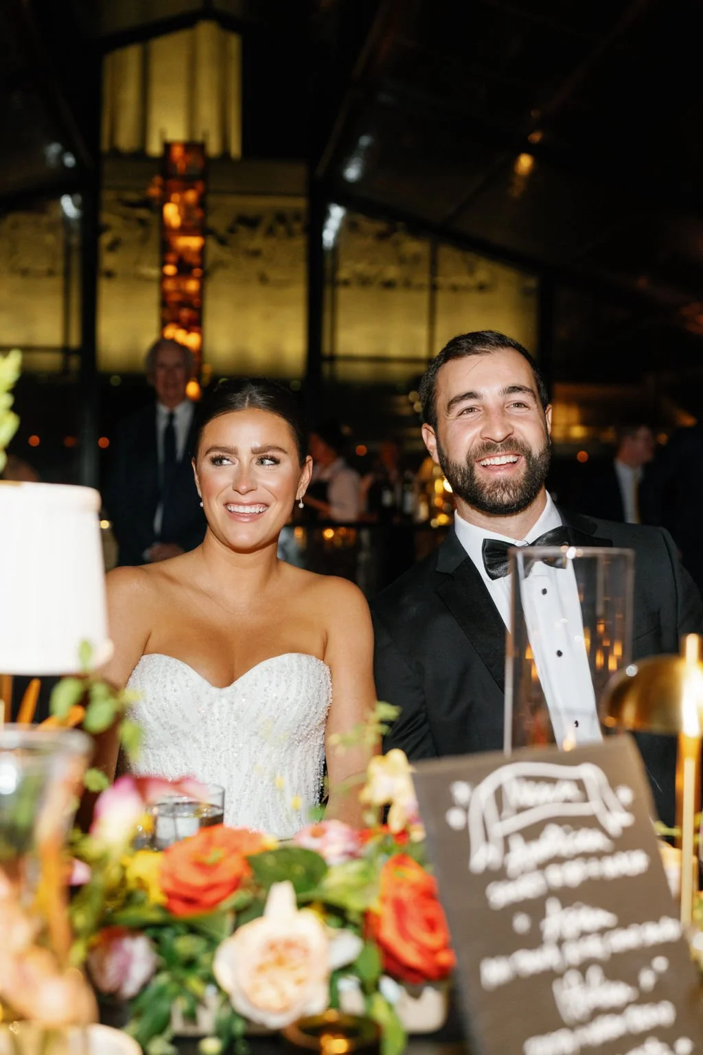 Modern eclectic luxury wedding on the lawn at liberty memorial greenhouse tent wedding outdoor reception fall wedding decor october wedding the cottage rose kansas city wedding florist crossroads centerpieces lamps candles head table bride groom