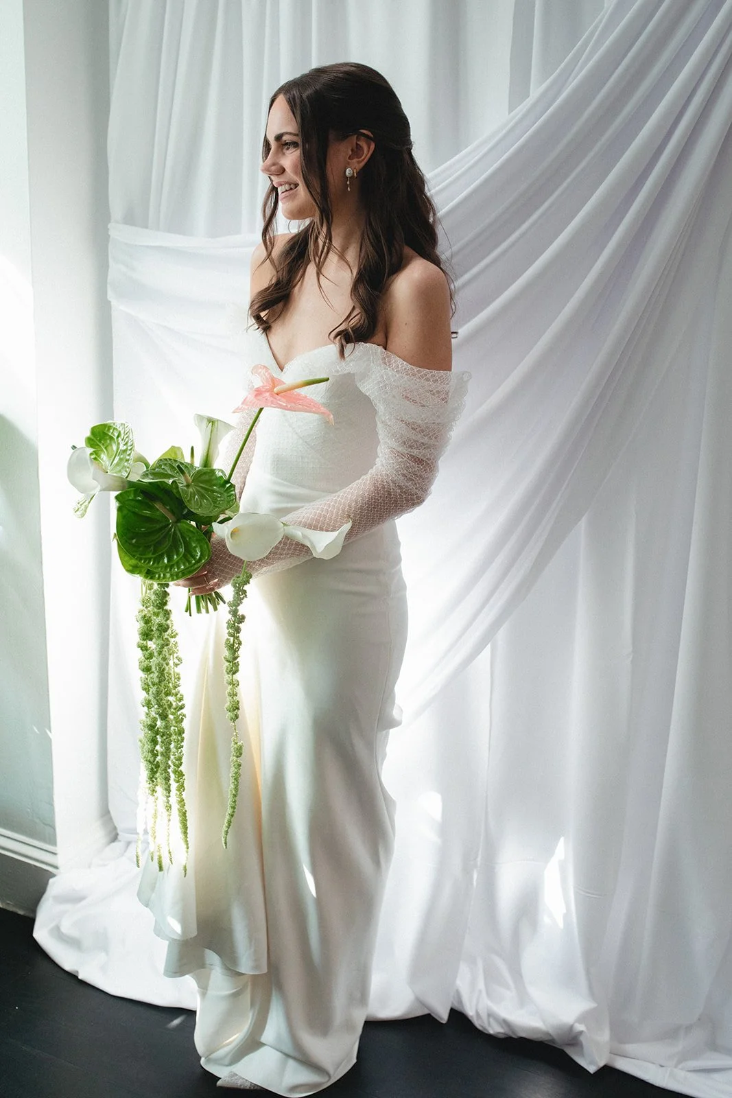 Sculptural modern spring wedding anthurium amaranth midtown la villa spring flowers the cottage rose kansas city wedding florist crossroads personal flowers petite modern sculptural bouquet calla lilies bridal style