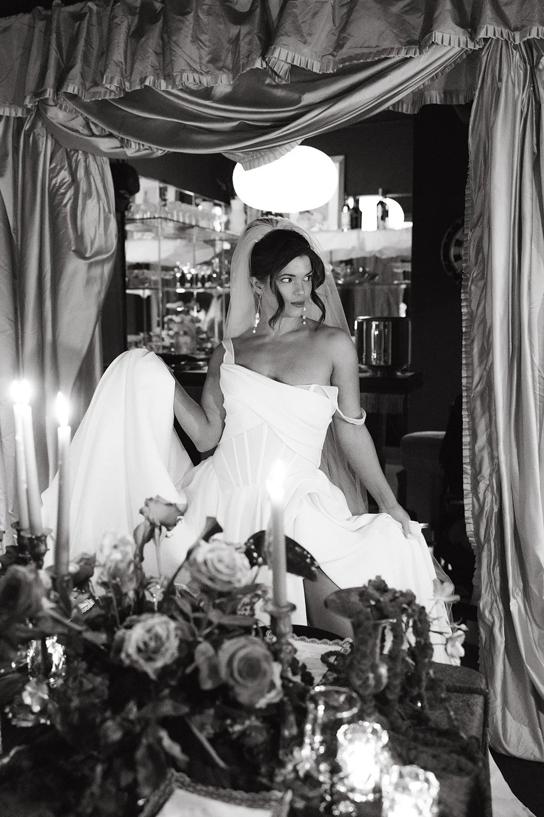 Vintage maximalist more is more wedding inspiration full lush florals pop of red modern corset bridal look le lounge kansas city wedding florist the cottage rose crossroads spring wedding decor brown fabric orchids amaranth bride kc fringe