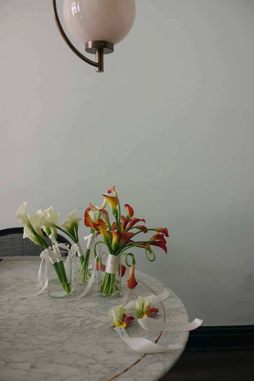 Modern september wedding orange and yellow calla lily bridal bouquet wedding bridal portraits the cottage rose kansas city wedding florist crossroads hotel kansas city wedding white calla lily bridesmaids bouquets