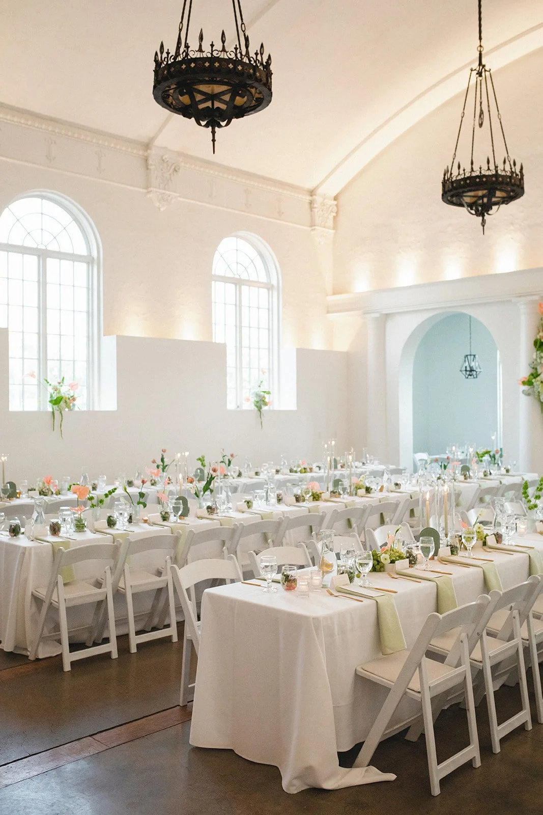 Sculptural modern spring wedding bud vases fruit and flowers candles hanging installation midtown la villa spring flowers the cottage rose kansas city wedding florist crossroads reception decor