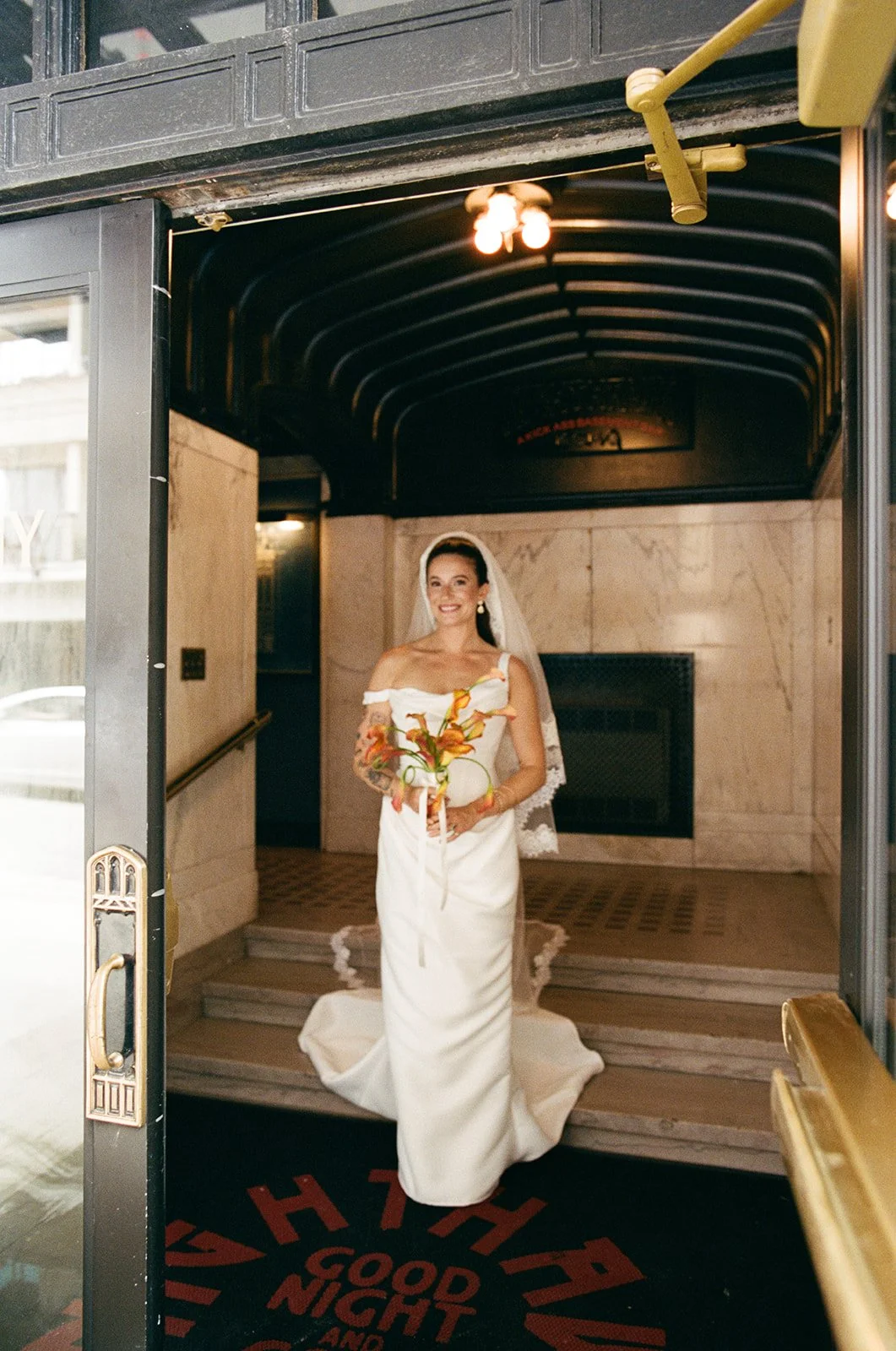 Modern september wedding orange and yellow calla lily bridal bouquet wedding bridal portraits the cottage rose kansas city wedding florist crossroads hotel kansas city wedding