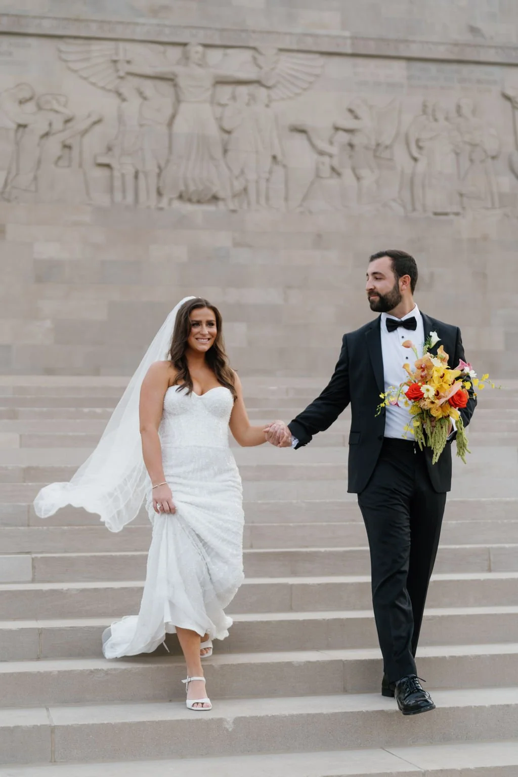 Modern eclectic luxury wedding on the lawn at liberty memorial greenhouse tent wedding outdoor reception fall wedding decor october wedding the cottage rose kansas city wedding florist crossroads bride groom portrait colorful orchid bridal bouquet