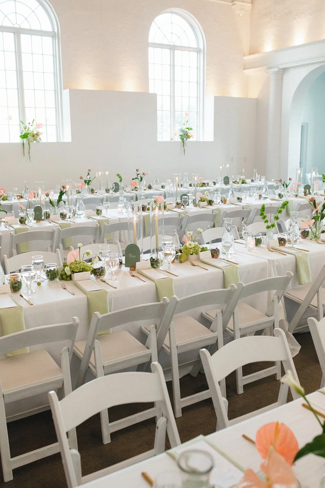 Sculptural modern spring wedding bud vases fruit and flowers candles hanging installation midtown la villa spring flowers the cottage rose kansas city wedding florist crossroads reception decor