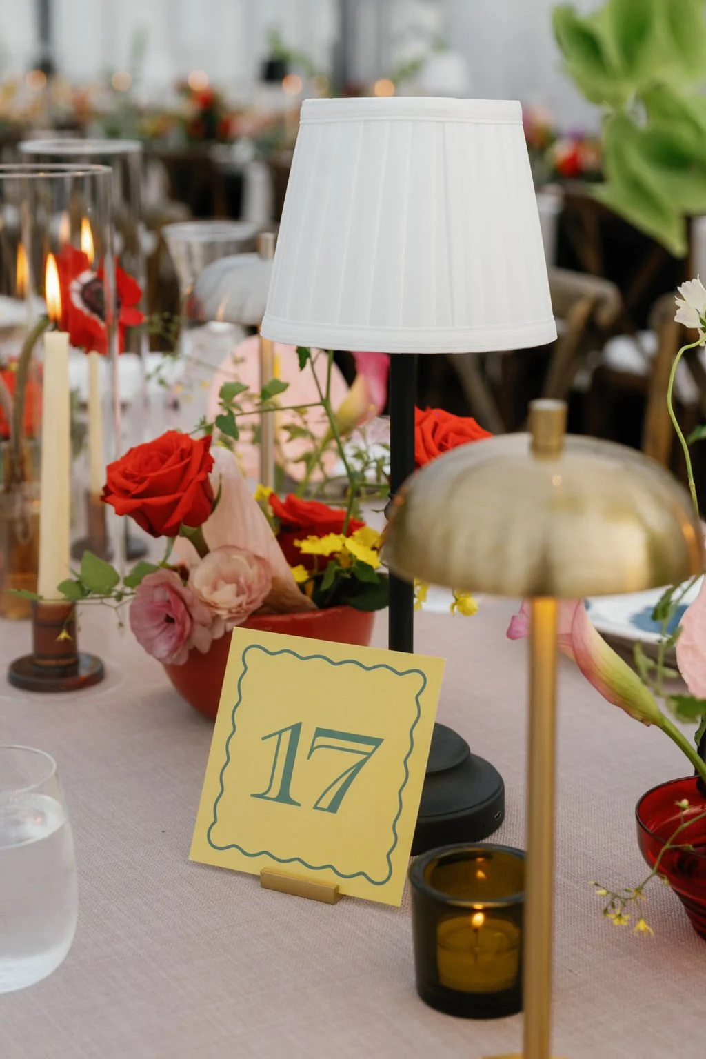 Modern eclectic luxury wedding on the lawn at liberty memorial greenhouse tent wedding outdoor reception fall wedding decor october wedding the cottage rose kansas city wedding florist crossroads centerpieces lamps candles ikebana bud vases