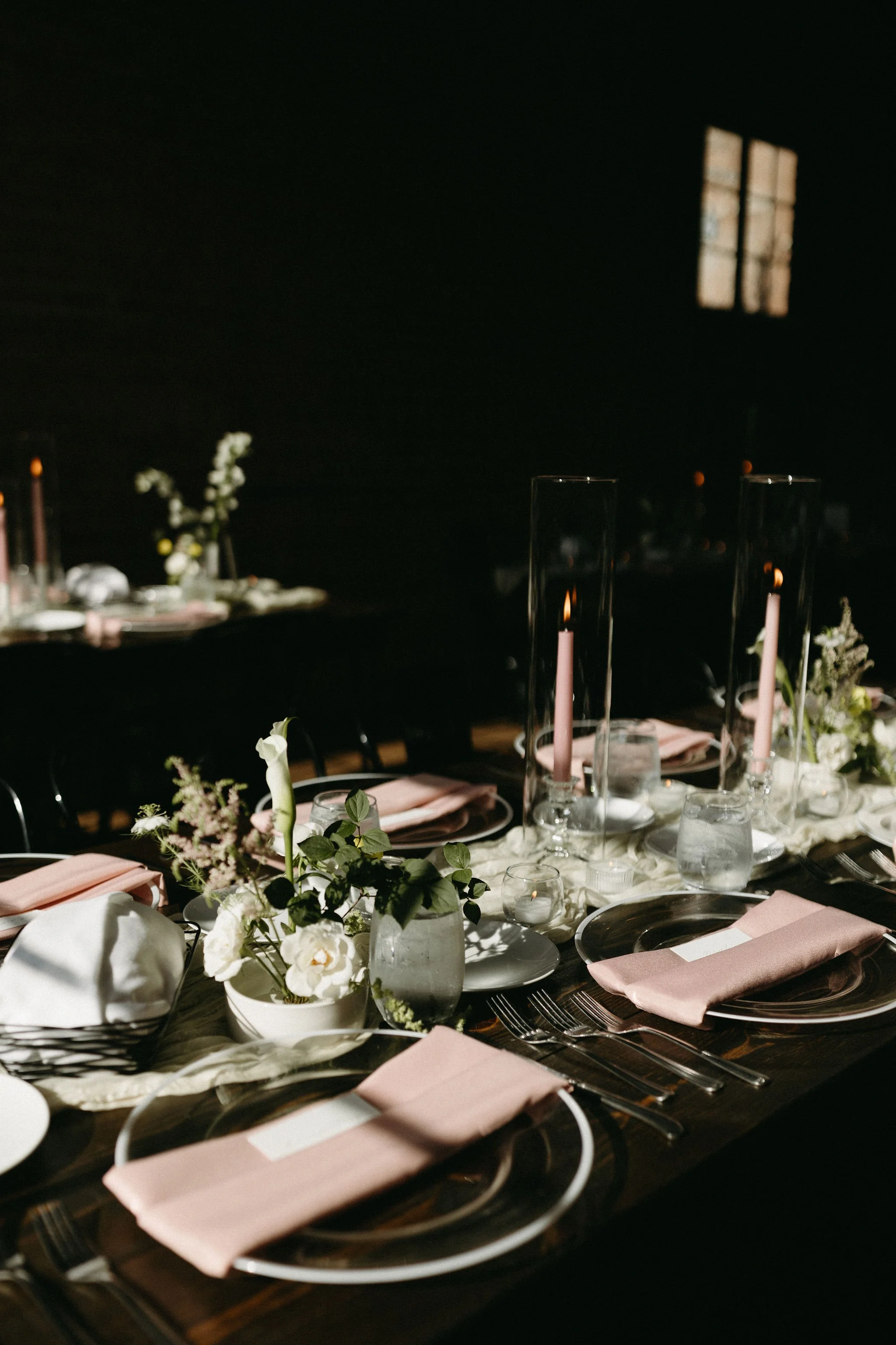 modern spring garden wedding warm color palette yellow peach lilac the cottage rose kansas city florist crossroads powell garden reception hanging greenery bud vases taper candles ikebana flower arrangements centerpieces