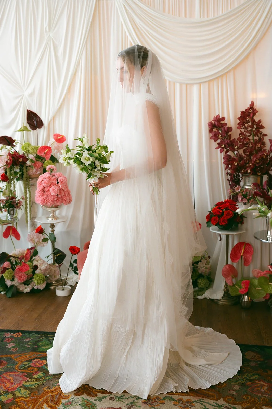 minimal modern feminine whimsical bridal styled shoot burgundy and green color palette orchids anthurium amaranth carnation mound the cottage rose kansas city wedding florist crossroads le lounge no vacancy bride kc true love coordination spring