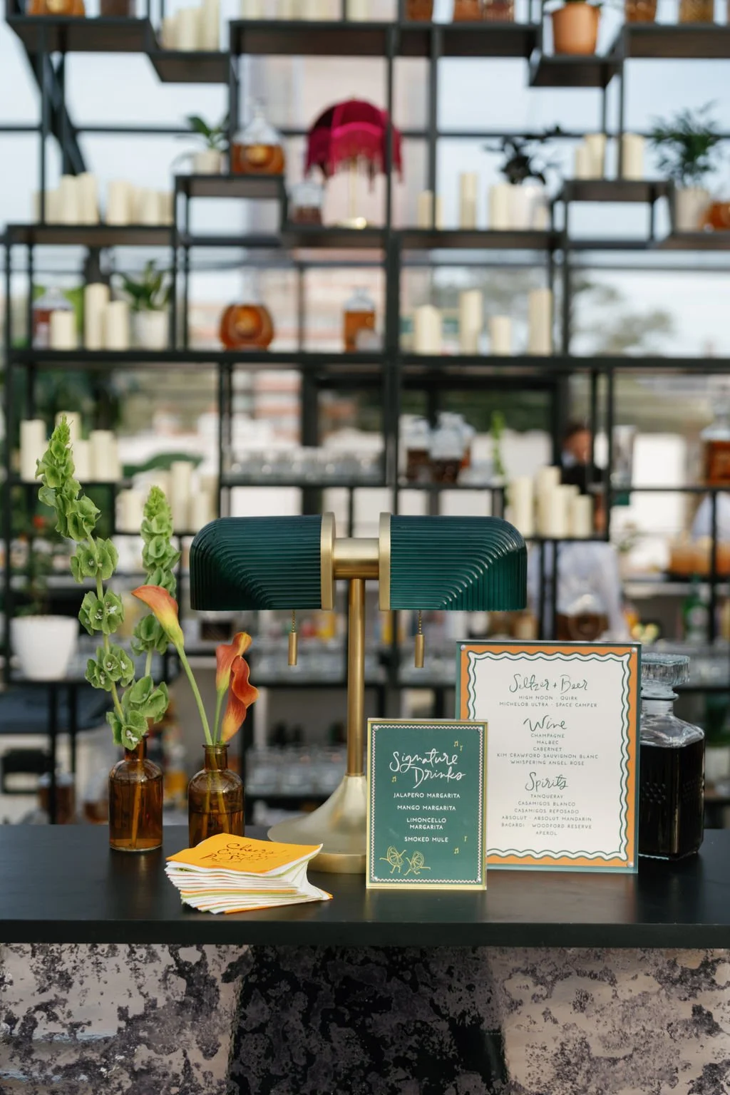 Modern eclectic luxury wedding on the lawn at liberty memorial greenhouse tent wedding outdoor reception fall wedding decor october wedding the cottage rose kansas city wedding florist crossroads centerpieces lamps candles bar bud vases menu