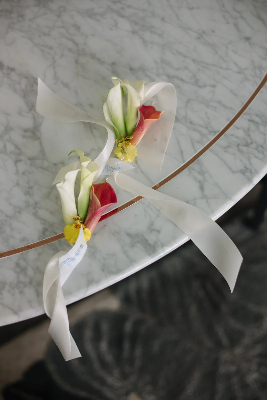 Modern september wedding orange and yellow calla lily bridal bouquet wedding bridal portraits the cottage rose kansas city wedding florist crossroads hotel kansas city wedding calla lily wrist corsages