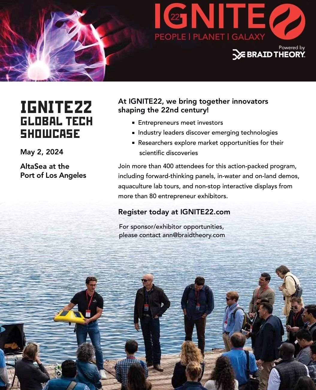 Join us on May 2nd at @braidtheory annual event IGNITE22: This is a unique opportunity to meet the blue economy leaders and innovators shaping the 22nd century where: entrepreneurs meet investors, industry leaders discover emerging technologies and r