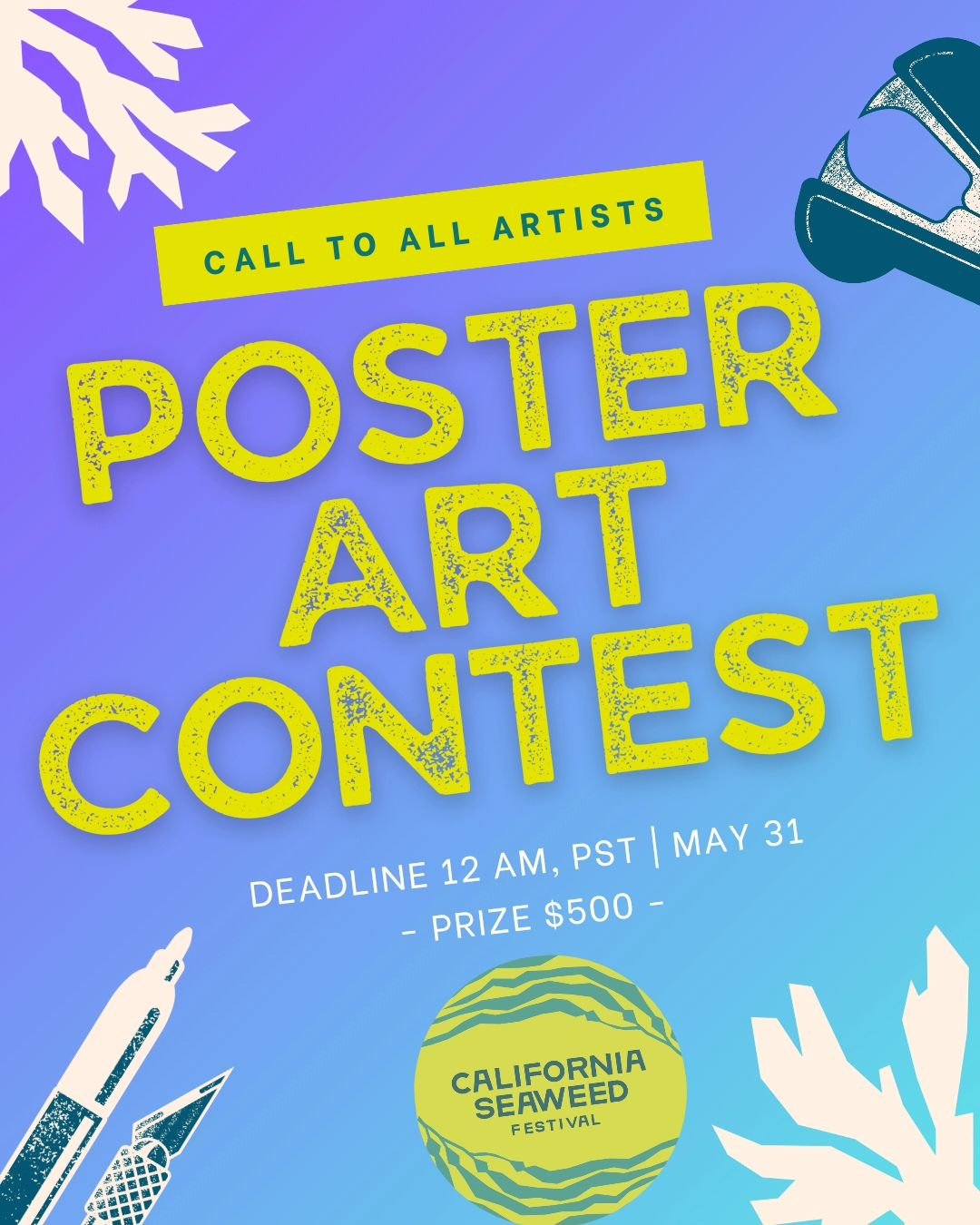 We are looking for your entries in the 2024 Commemorative Poster Art Contest for the 5th Annual California Seaweed Festival, which will be held in Humboldt County, CA.

This year&rsquo;s theme is &ldquo;Biodiversity and Aquaculture on the North Coast