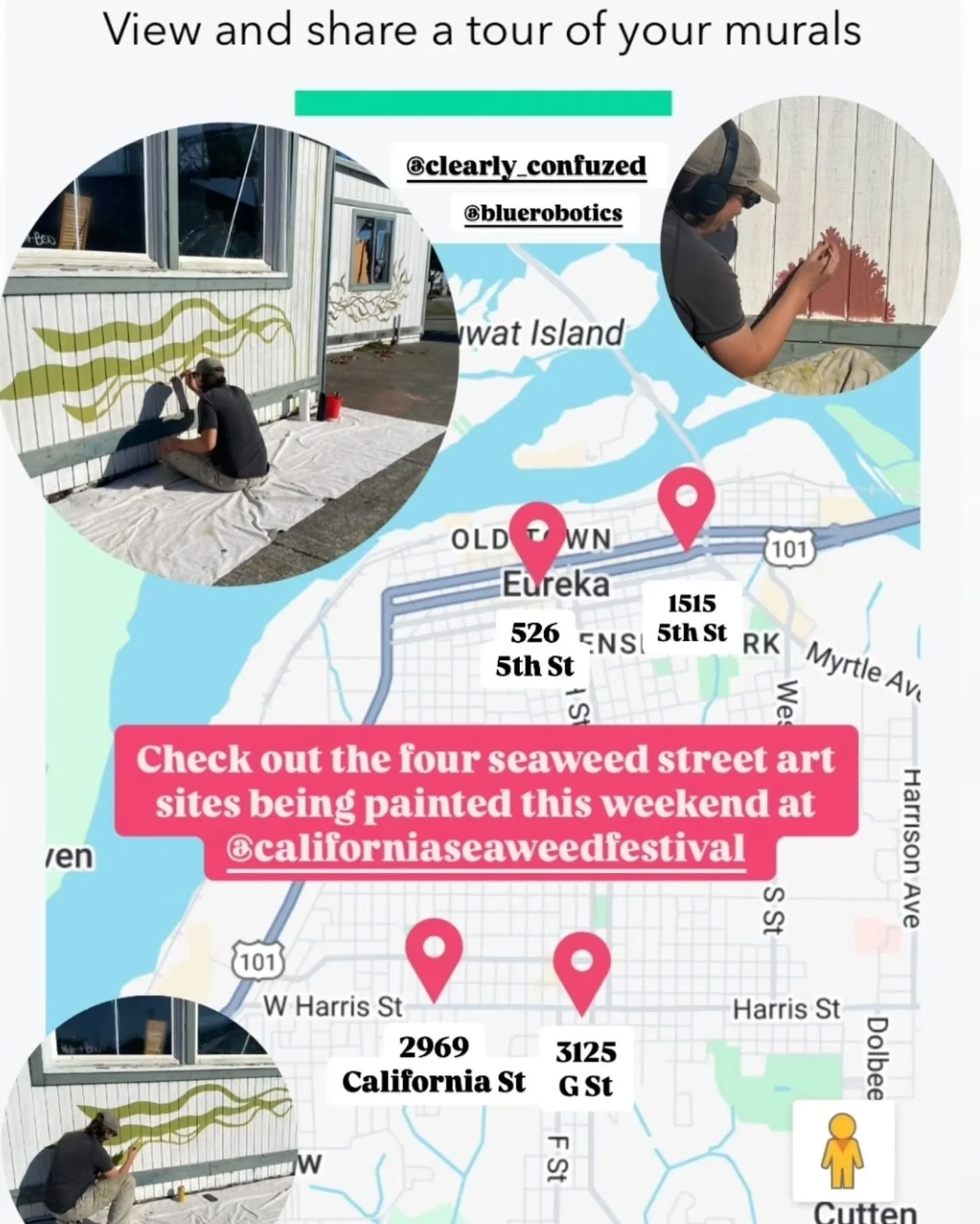Check out our amazing collaboration with @beautifyearth around Humboldt you can find amazing seaweed murals done by @clearly_confuzed ! Take a chance and go find them! Tag us when you nab a photo in front of them!!! A huge shout out to @bluerobotics 