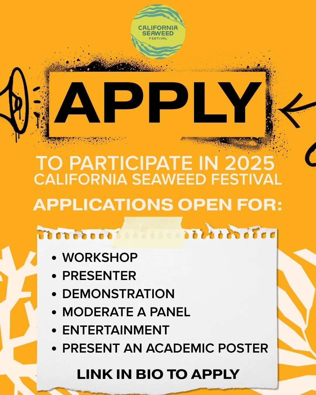 Dive Into The 6th Annual California Seaweed Festival - Call For Presenters Now Open!

We will be highlighting the unique intersection between ocean ecosystems and urban environments as we celebrate the wonders of seaweed in Los Angeles! We are lookin