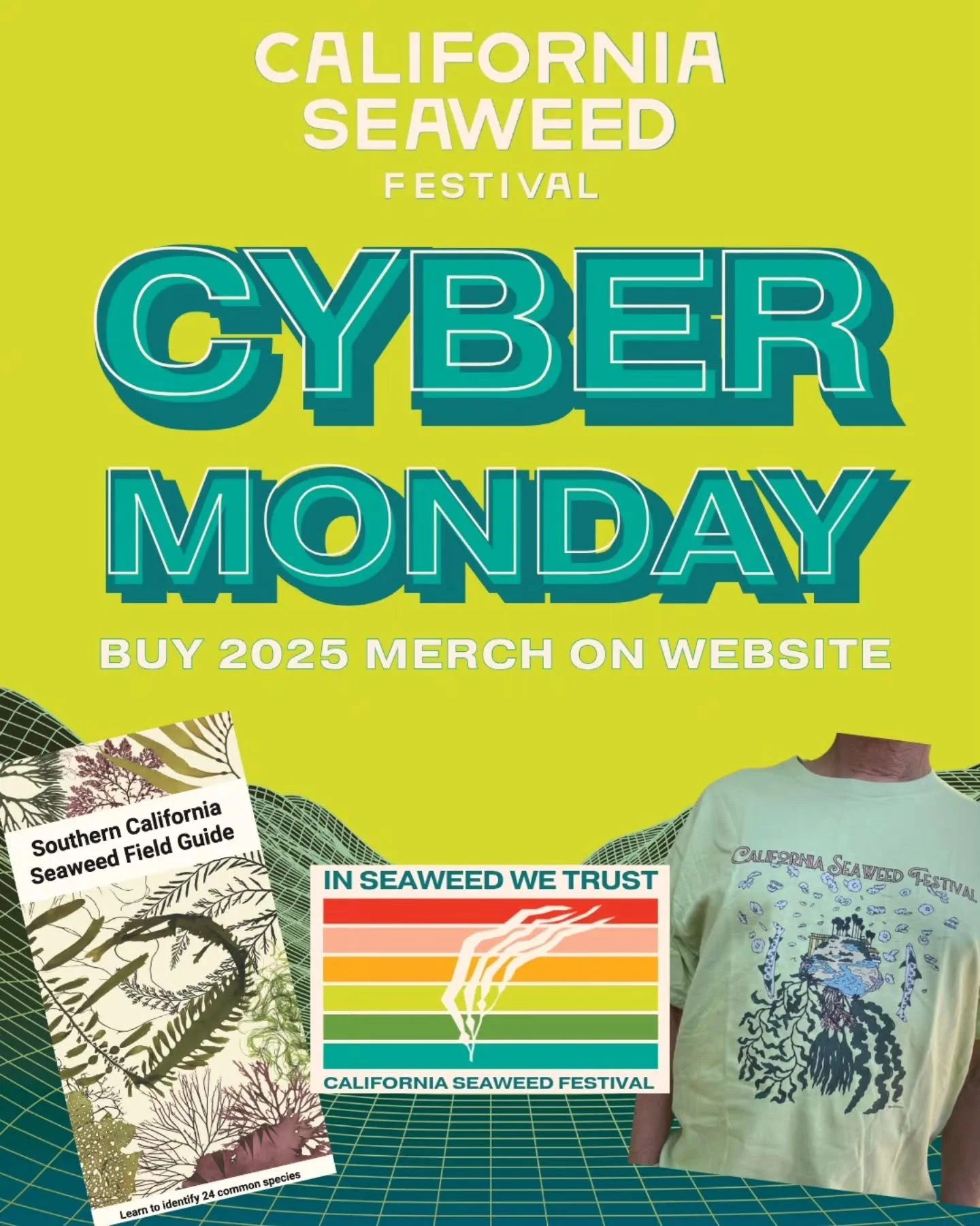 GET CALIFORNIA SEAWEED FESTIVAL MERCH SENT TO YOUR DOOR!!! Spend this #cybermonday getting the #seaweed lover in your kitted out this holiday season! Link in BIO! Check out our website for all the items we are selling! All prices pictured do not incl