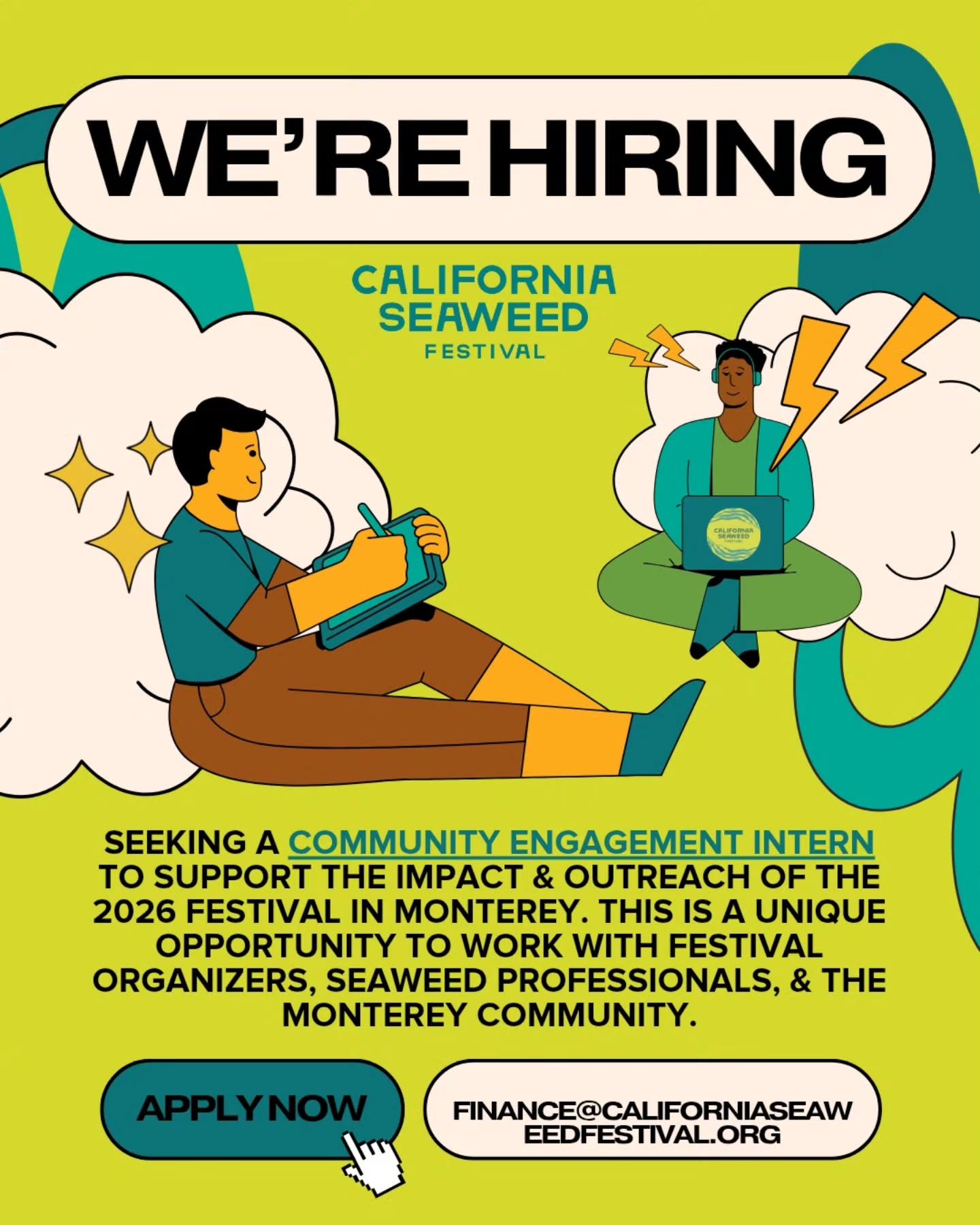 Looking for ways to tell folks about seaweeds?

Love a pop-up event?

LINK IN BIO!!!!!

We&rsquo;re looking for you! The California Seaweed Festival is seeking an intern to support the impact and outreach of the 2026 festival in Monterey. This is a u