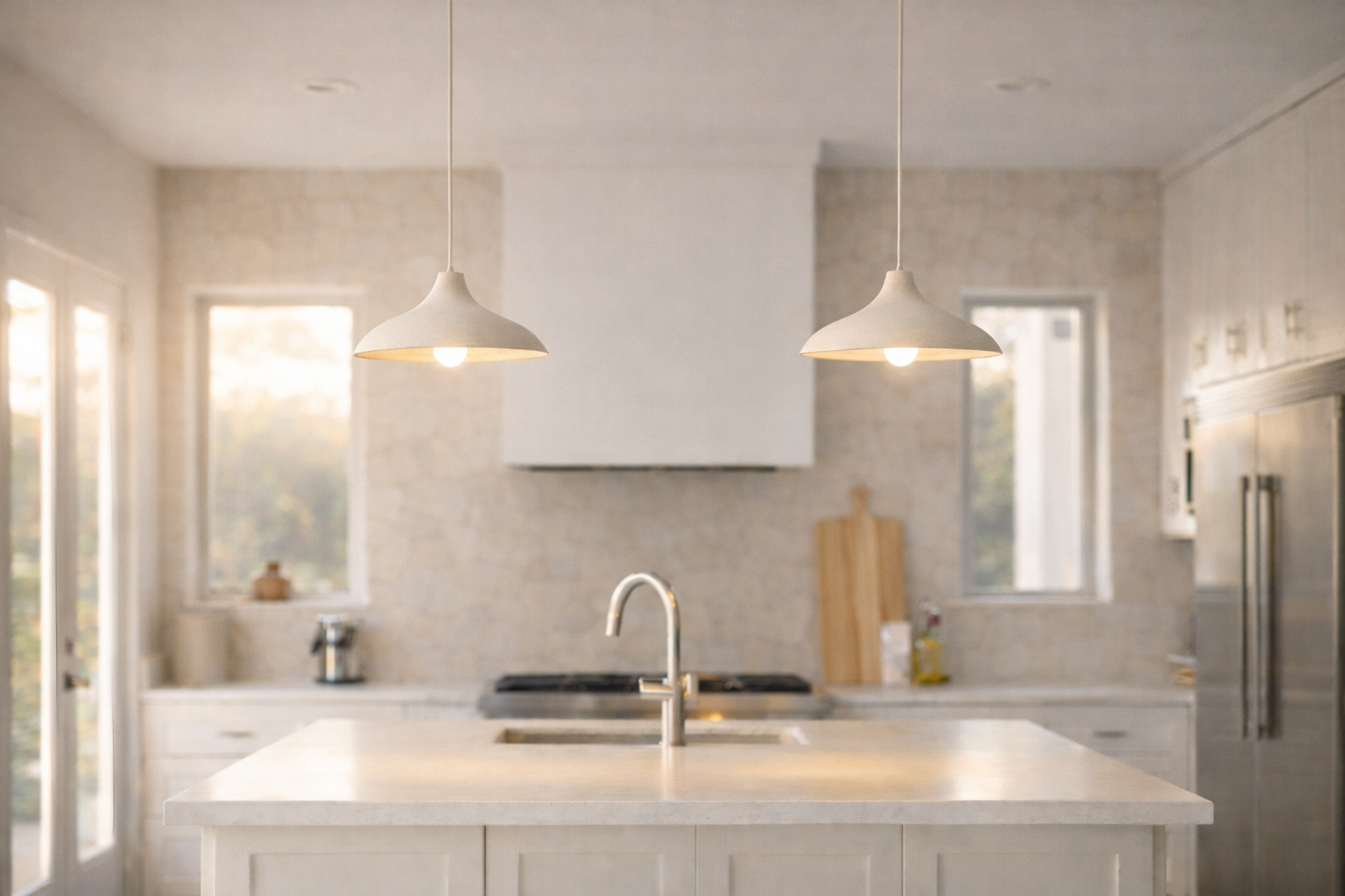 The Luna Pendant
A hand-finished ceramic shade, made to order in three sizes.