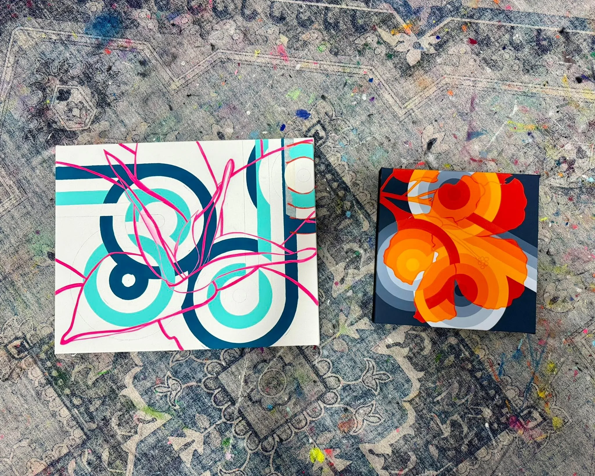 Two wildly different works in progress. 

See them at the girlie show in OKC! 🩷