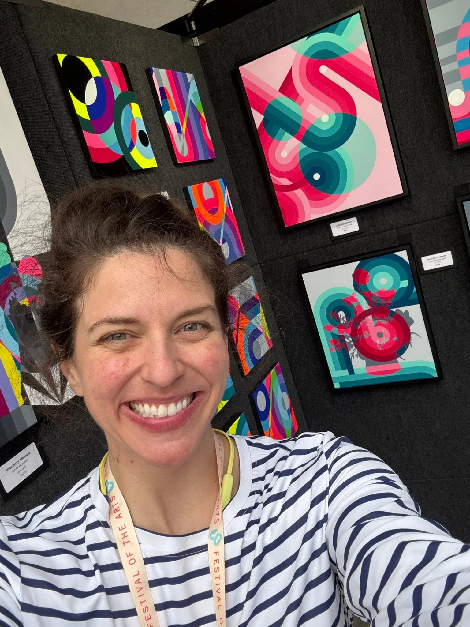 Day one is in the books. Big shout out to Emily Crain who took home &ldquo;Schrm&rdquo; and helped save the leaning tower of printza from an early demise. 🤍  thank you! Okkatie #festivalofthearts #okc #PlayoffTime