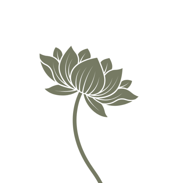 Illustration of a green lotus flower with multiple petals and a curved stem.