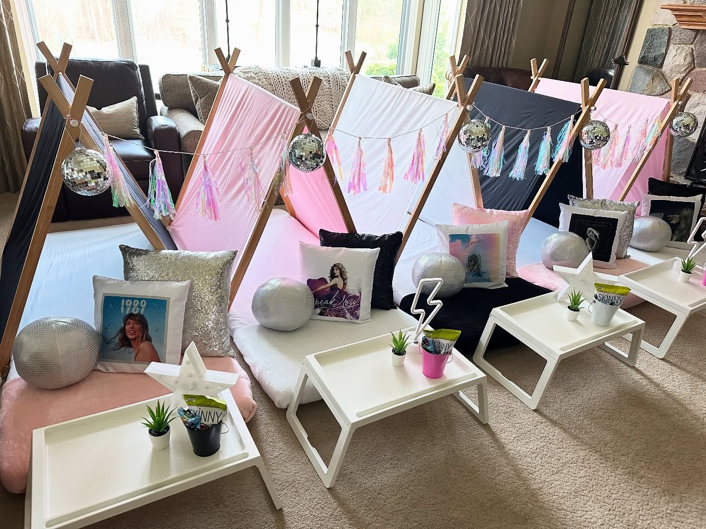 A few weeks ago we setup for big sister&rsquo;s birthday and now it is time for little sister&rsquo;s birthday!  We hope she enjoyed her Swiftie Sleepover! 🪩💃🎤