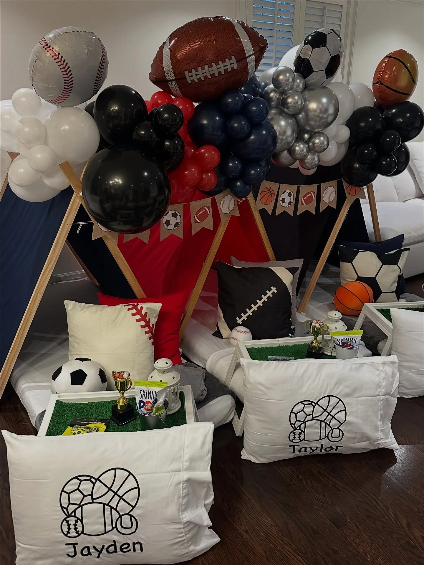 This All-star sleepover for 9 boys was EPIC! From the colorful balloon garland and candy filled trophies to the personalized pillowcases and pajamas, this setup was a grand slam! ⚾️ 

#sleepover #allstar #happybirthday #birminghammi #royaloakmi
