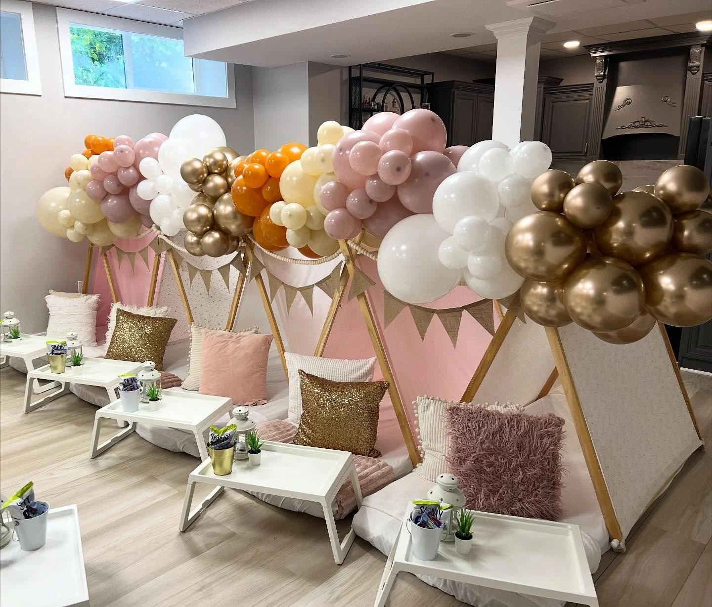 This beautiful Boho Chic transformed into the perfect girly fall color palette complete with pumpkin painting activity of course!