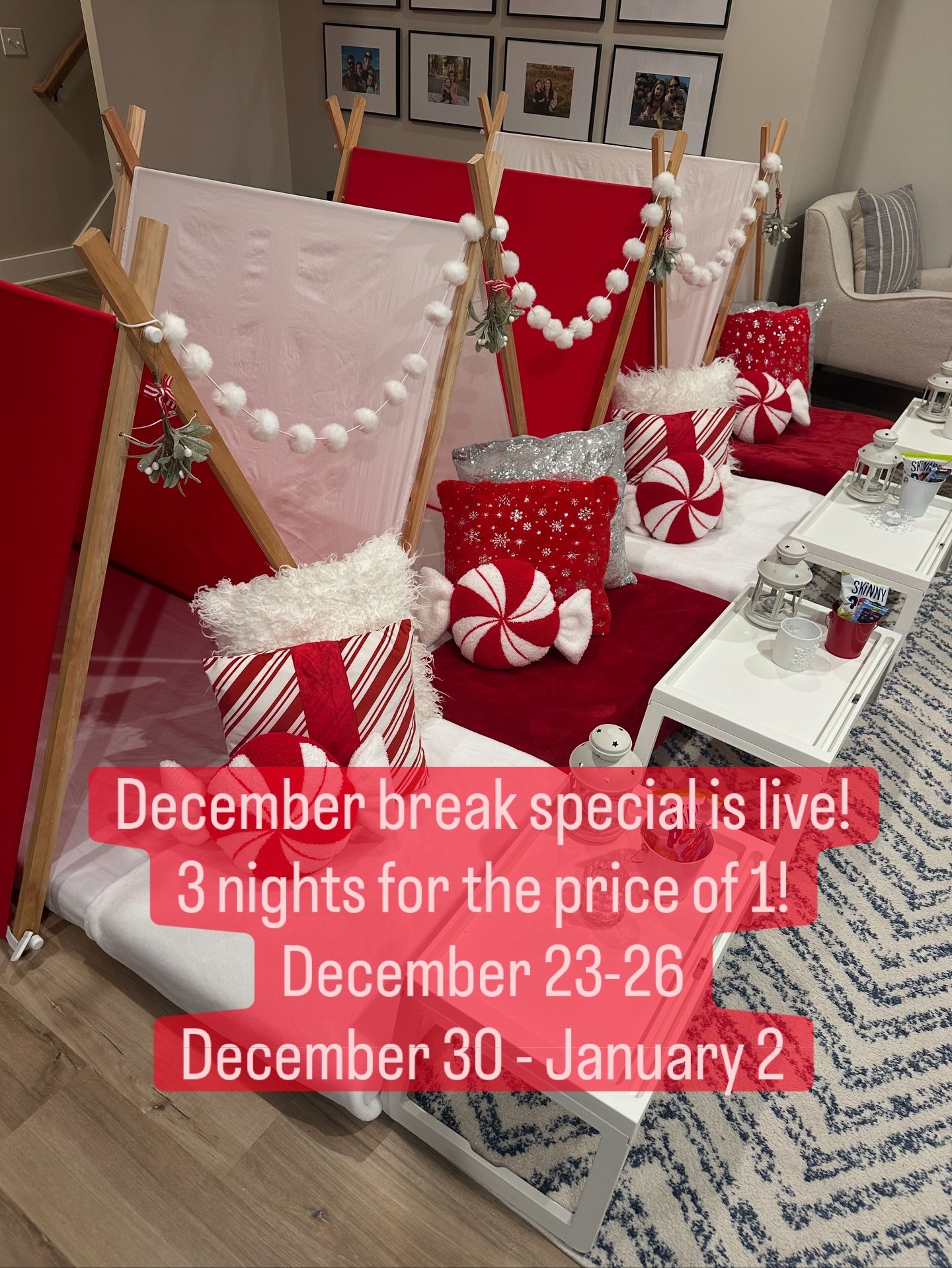 Looking for something special to do over the upcoming December break?! Book our 3 nights for the price of 1 special! 🎉

Choose from Dec 23-26 or Dec 30 - Jan 2

Dm us to reserve your tents!
