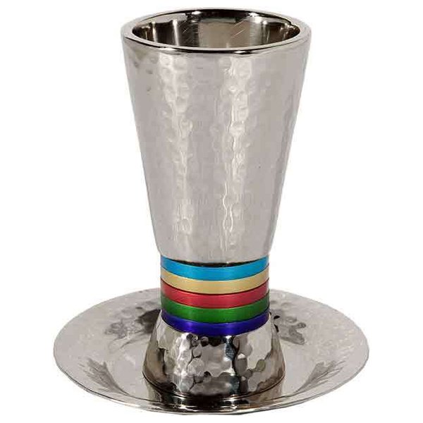 Rainbow Rings Hammered Kiddush Cup with Tray