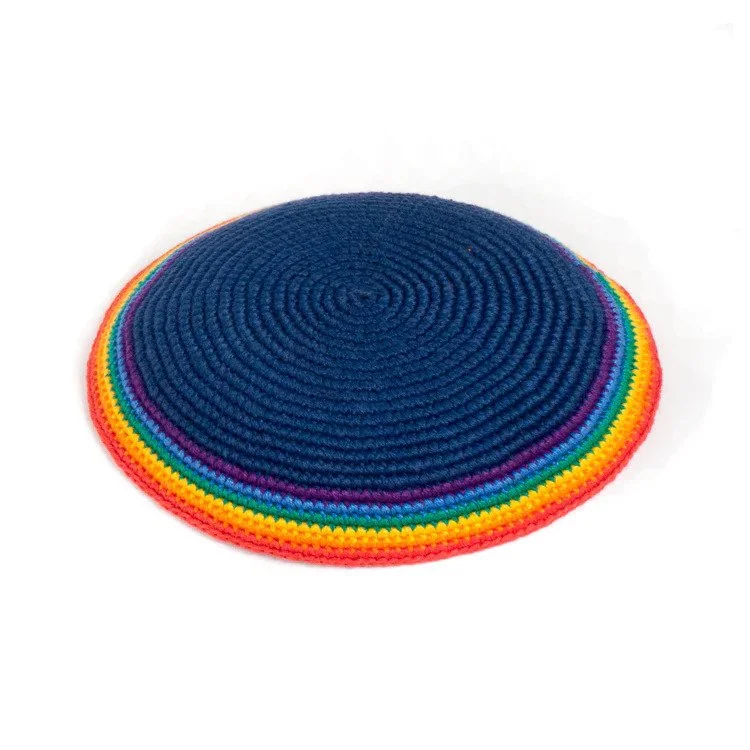 Rainbow Edge Navy Kippah - Fair Trade