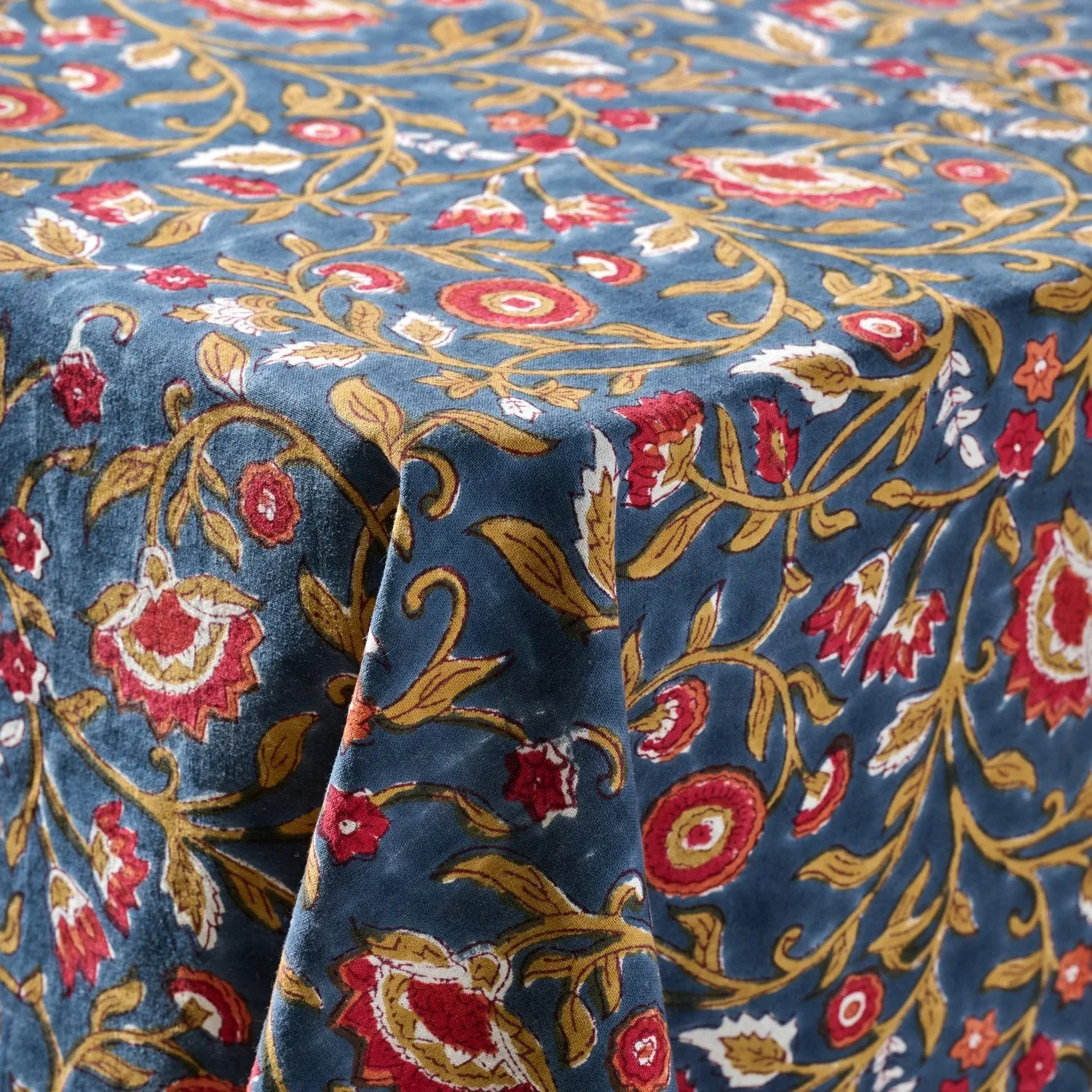 Floral Blooms Blue Handmade Tablecloth 60" x 90"