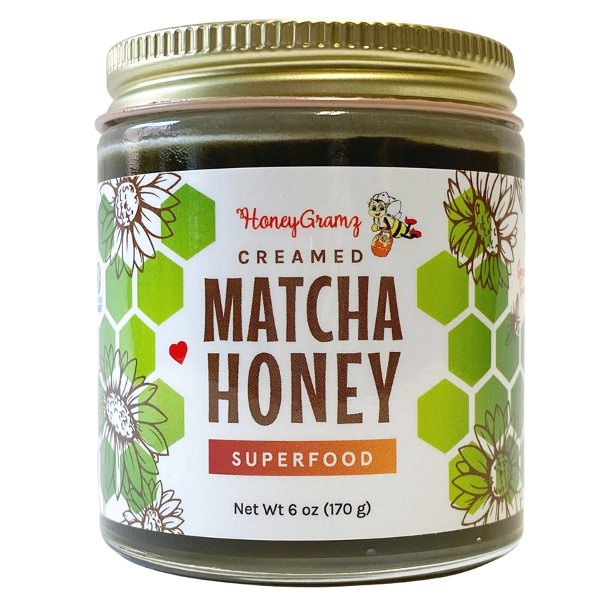 Matcha Creamed Organic Honey 6 oz. Glass Jar