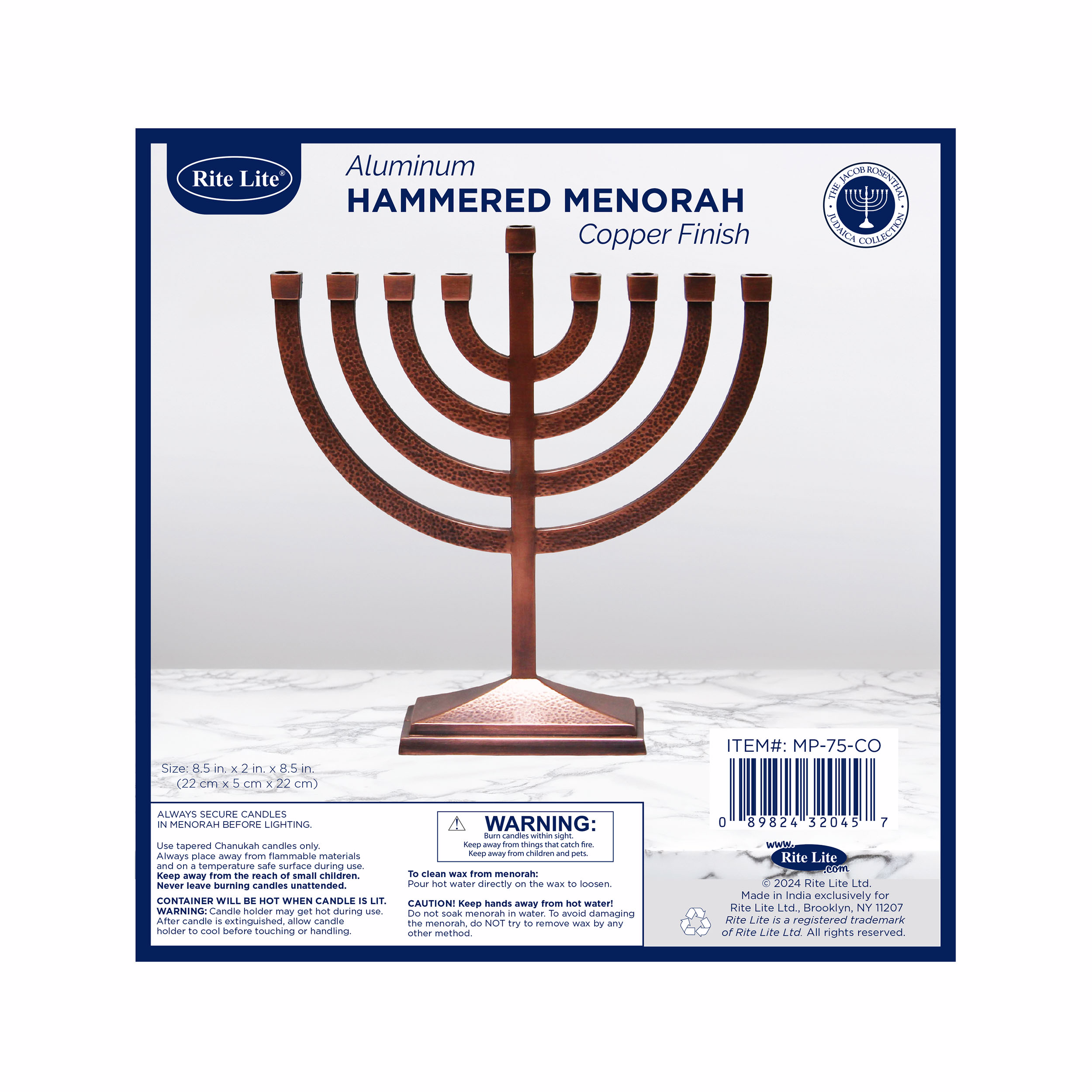 Copper Finish Trad Aluminum Hammered Menorah MP-75-CO Box.png