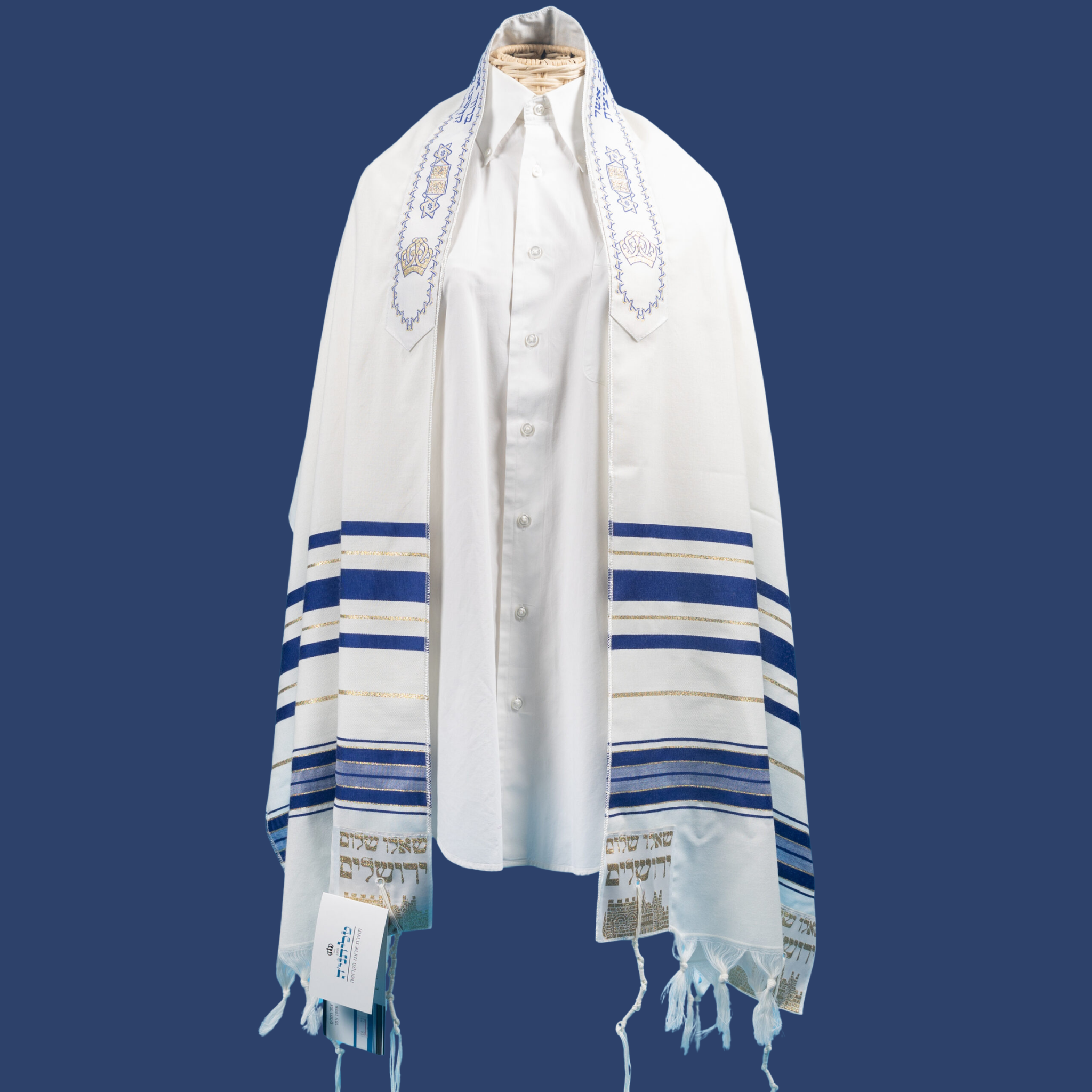 Blue Stripes with Gold Lurex 36" Traditional Wool Tallit