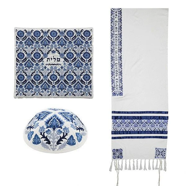 Blue Oriental Pattern Embroidered Tallit Set
