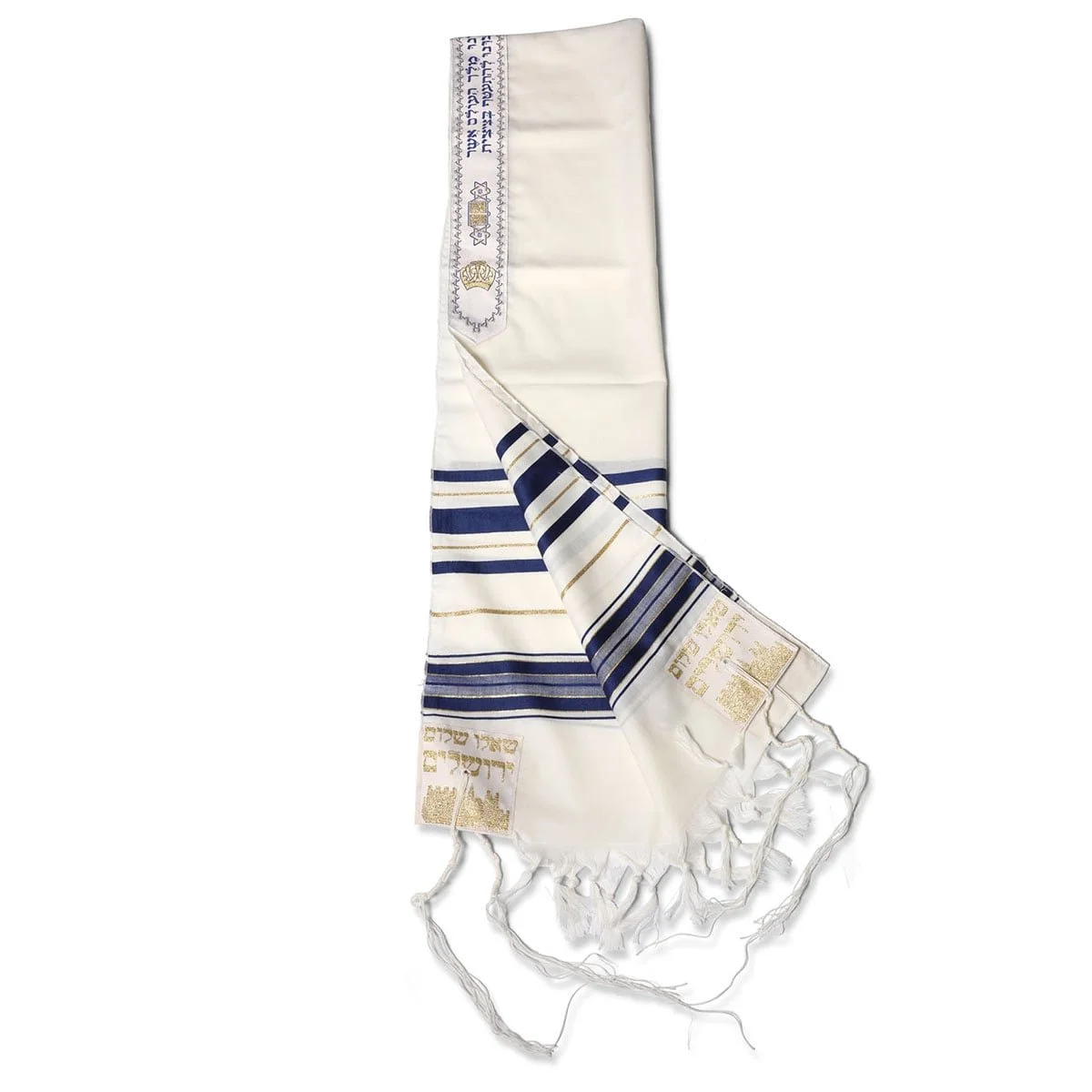 Blue Stripes with Gold Lurex Traditional Wool Tallit