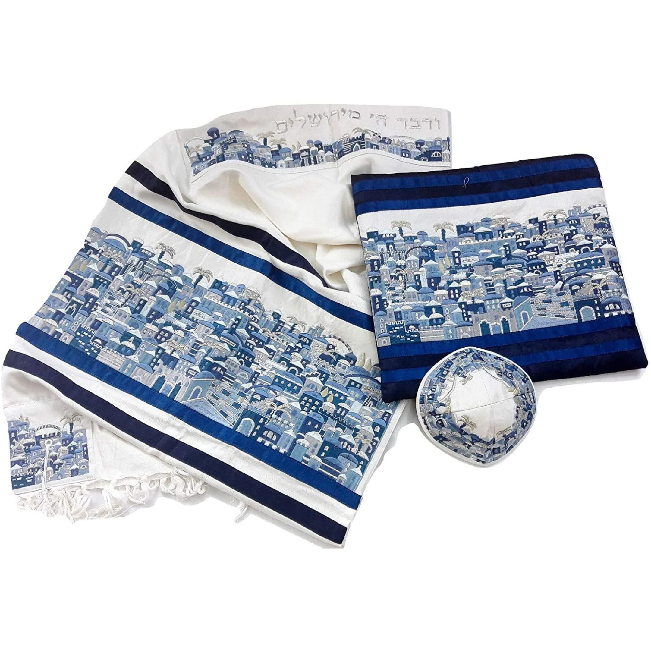 Jerusalem Blue Embroidered Tallit Set