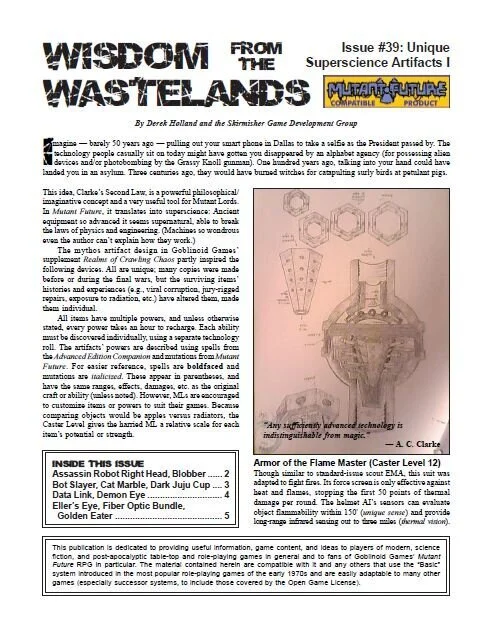Skirmisher Releases ‘Wisdom from the Wastelands #39: Unique Superscience Artifacts'