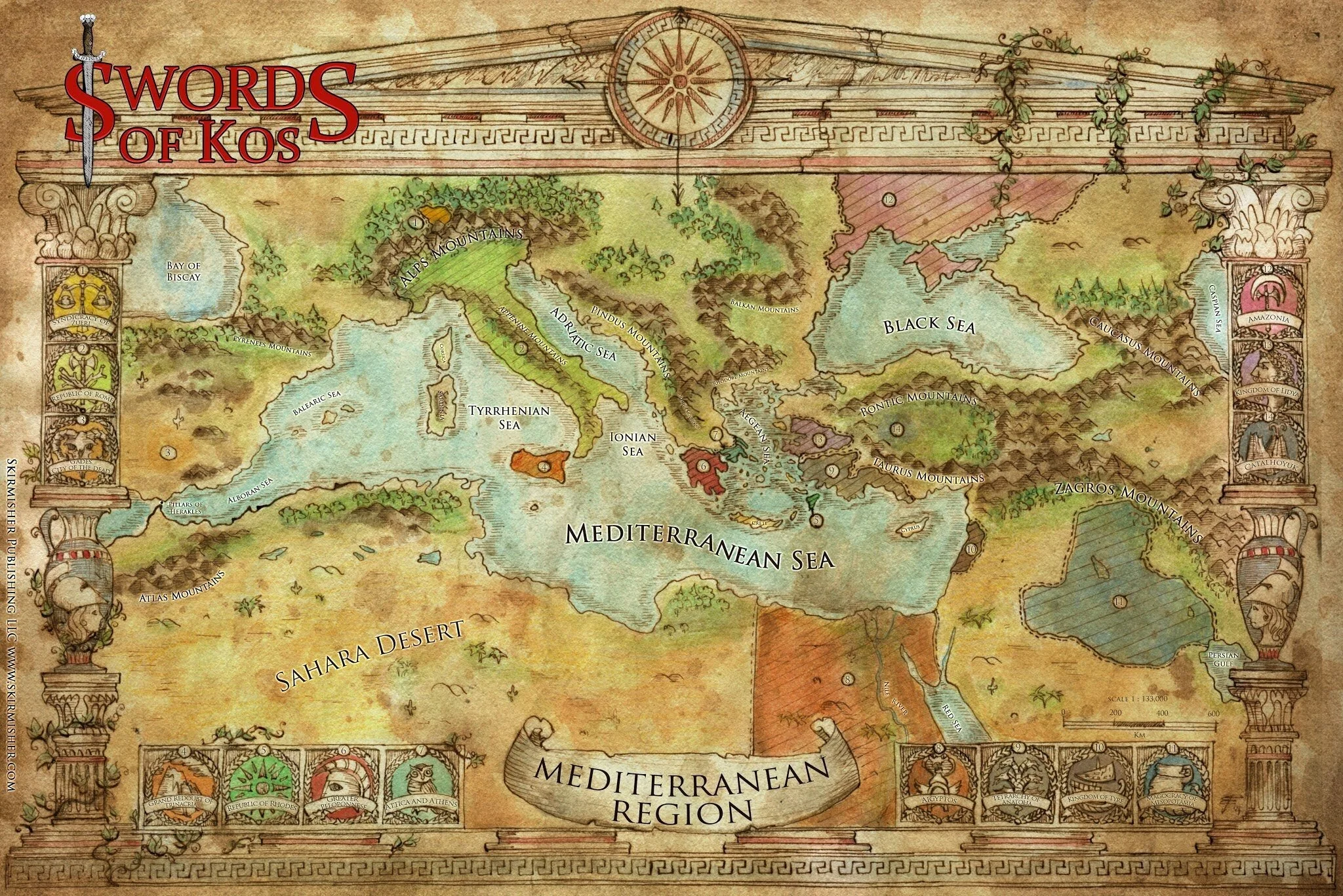 Skirmisher Releases Mediterranean Campaign Map (Swords of Kos Fantasy Campaign Setting)