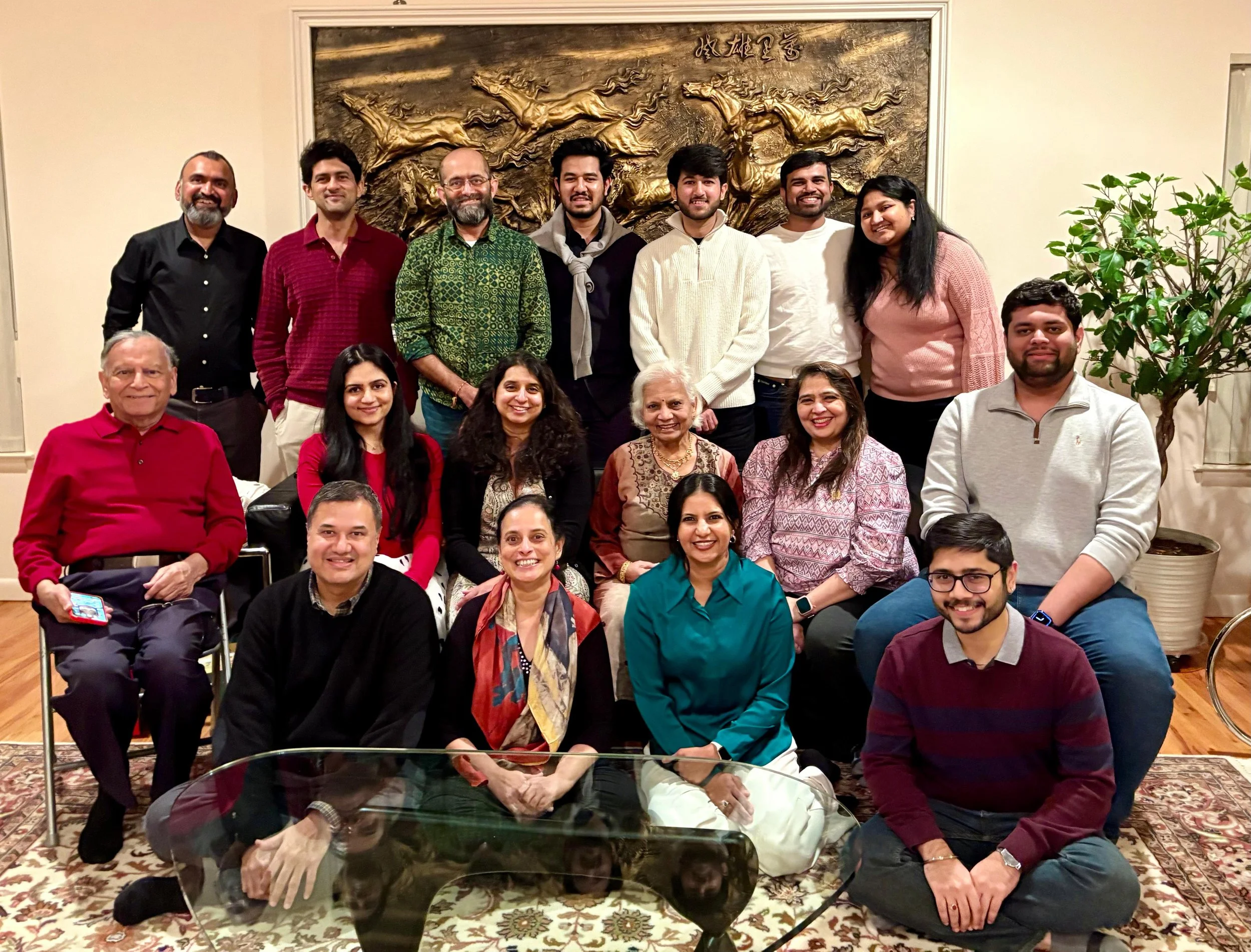 Ardsley, NY | December 2025: CEPT AAA Holiday Party hosted by Kirit Desai FA '63 and Panna Desai. 

Front Row L to R: Setu Shah FA '84, Ruta Shah, Rupal Patel, Abhi Shah FT '17. 

Middle Row L to R: Kirit Desai FA '63, Aditi Chaturvedi FP '14, Kavita