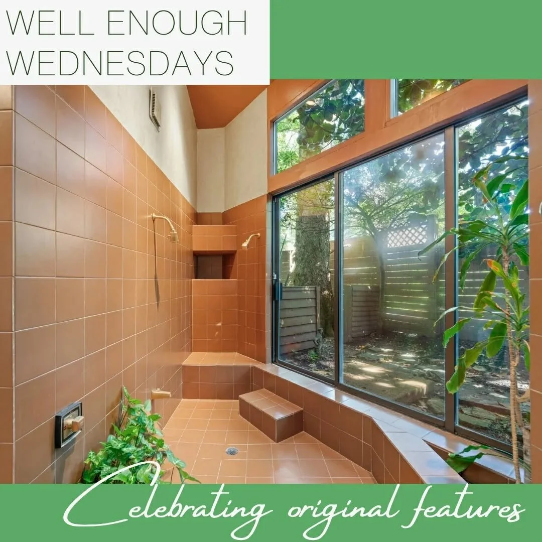 This #wellenoughwednesday, let's celebrate&nbsp;these two original bathrooms at this new listing with @jennyvergos . We all talk about indoor/outdoor connections, but this is the ultimate. You're almost bathing outside, and you can water your philode