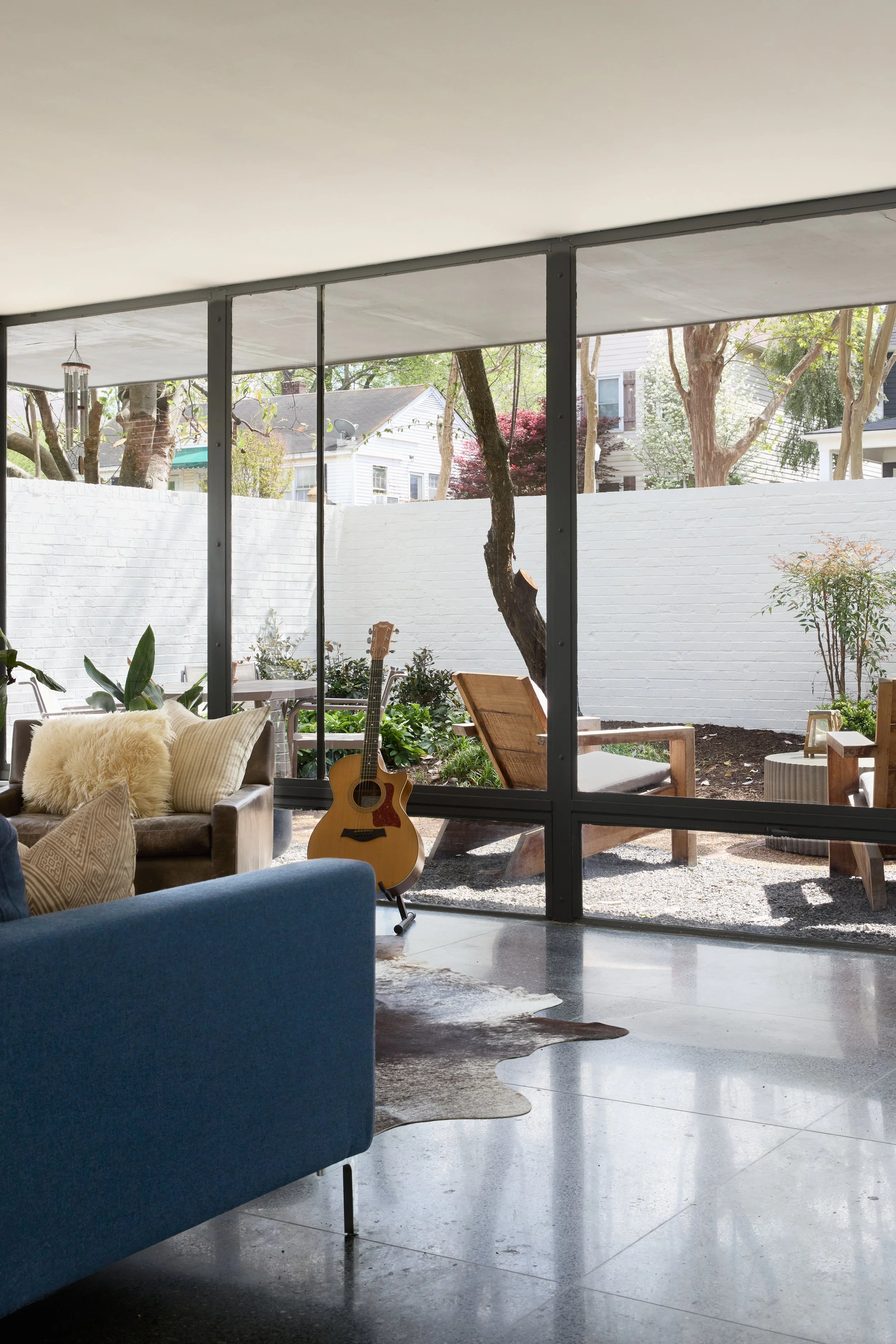 Floor to ceiling den windows
