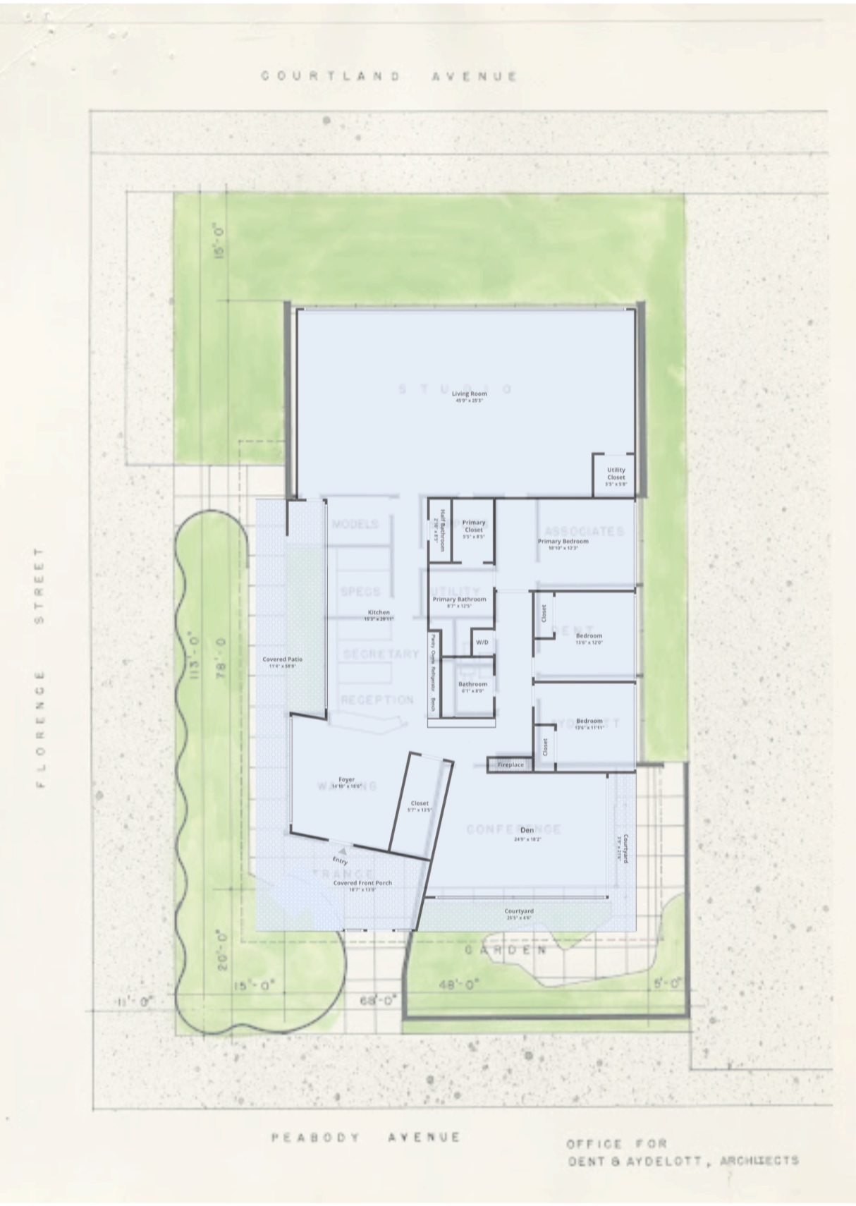 Current floor plan overlaid on original plan