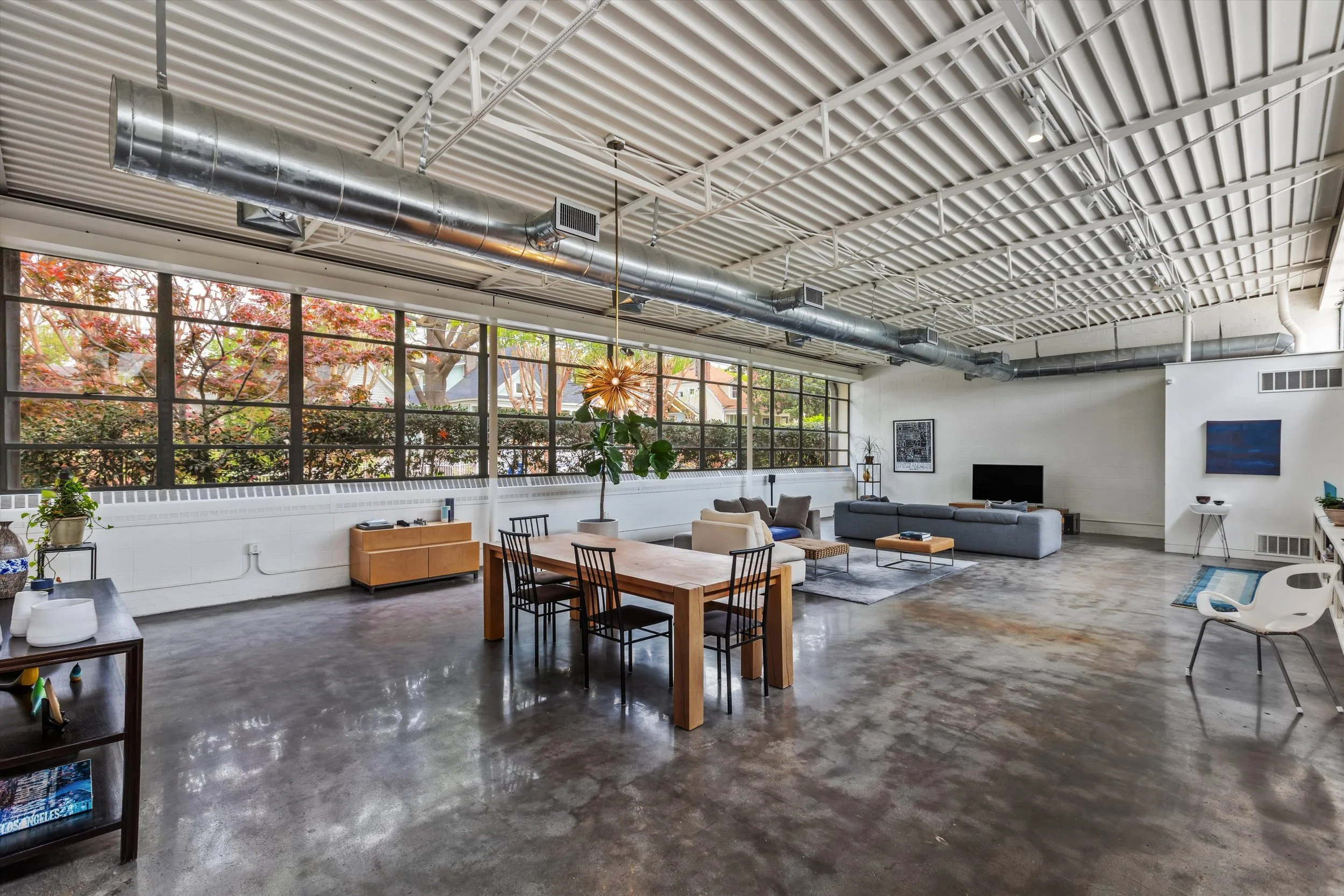 Expansive living room with high ceilings