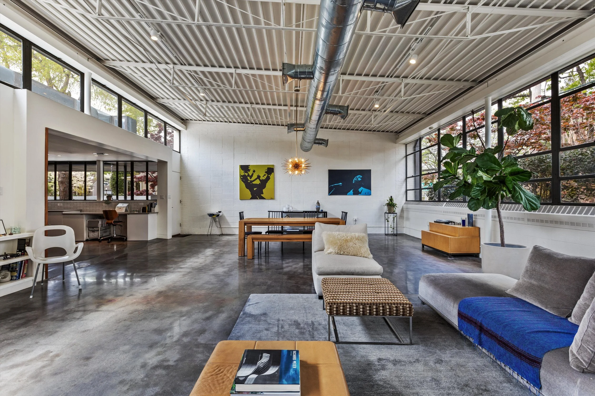Living room with view of kitchen