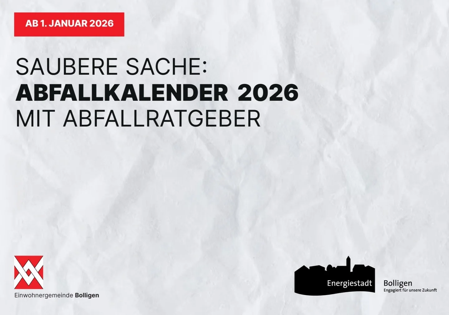 🗑️✨ Der neue Abfallkalender 2026 ist da! ✨📬
Wir haben in den letzten Monaten intensiv daran gearbeitet &ndash; und jetzt ist er bereit: &uuml;bersichtlich, hilfreich und mit vielen wertvollen Tipps rund um Abfalltrennung, Recycling und Nachhaltigke